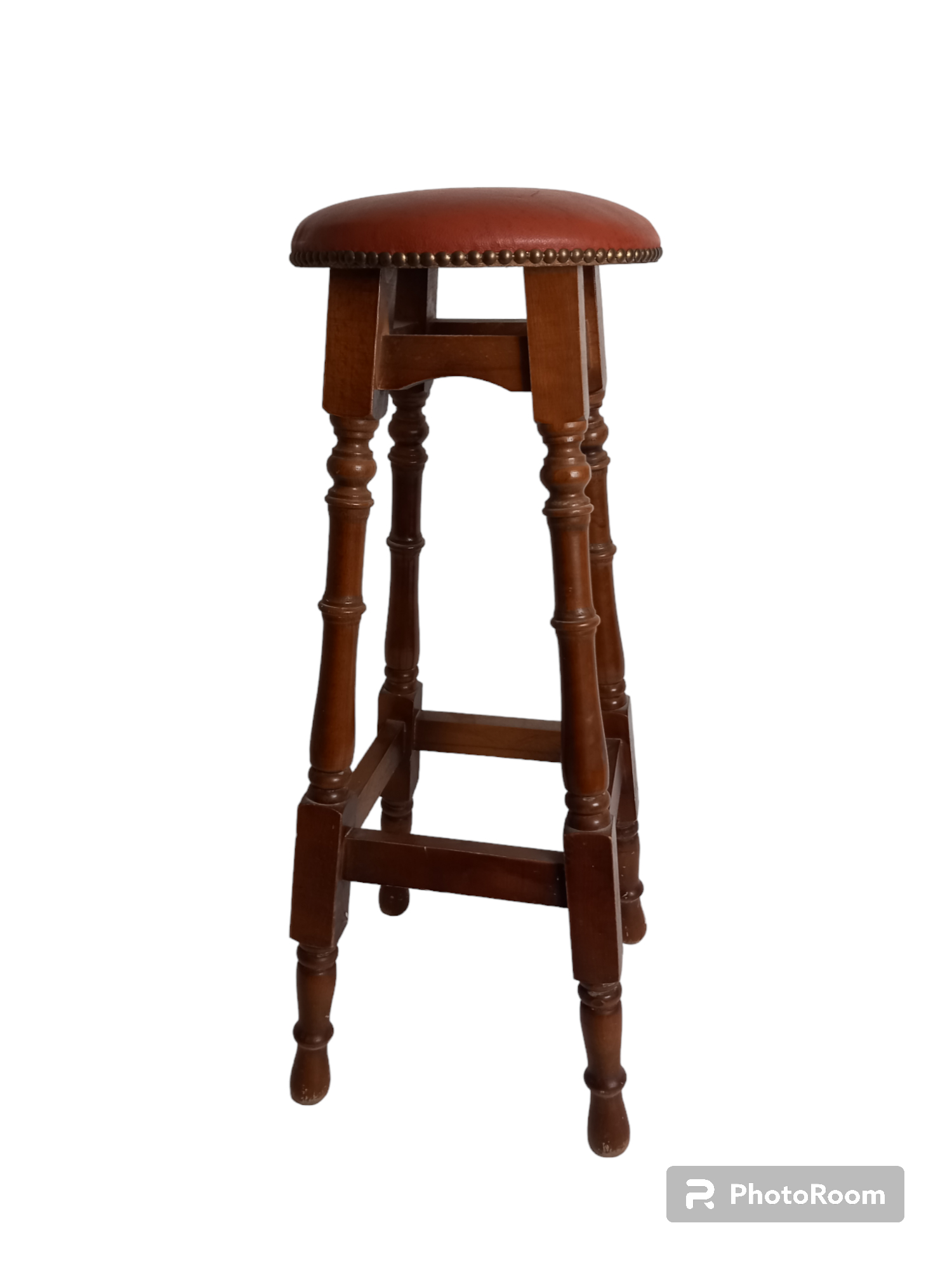 Ancien Tabouret De Bar /Boutique Vendeur Vintage En Bois /Cuir  Très bon état - Vue 4 - 
