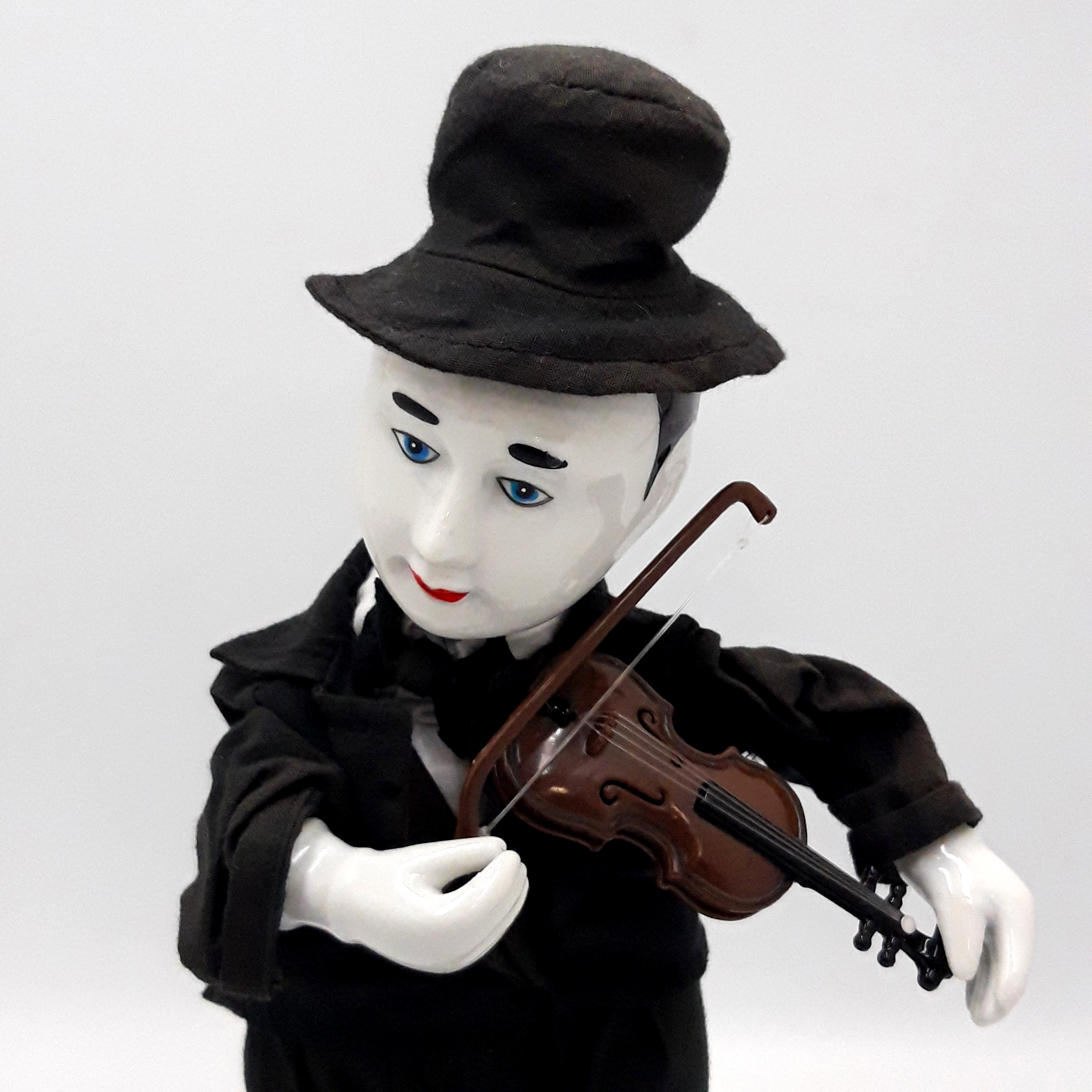 Poupée Clown automate musical en porcelaine “ Pierrot le violoniste “, Vintage. Bon état - Vue 5 - 