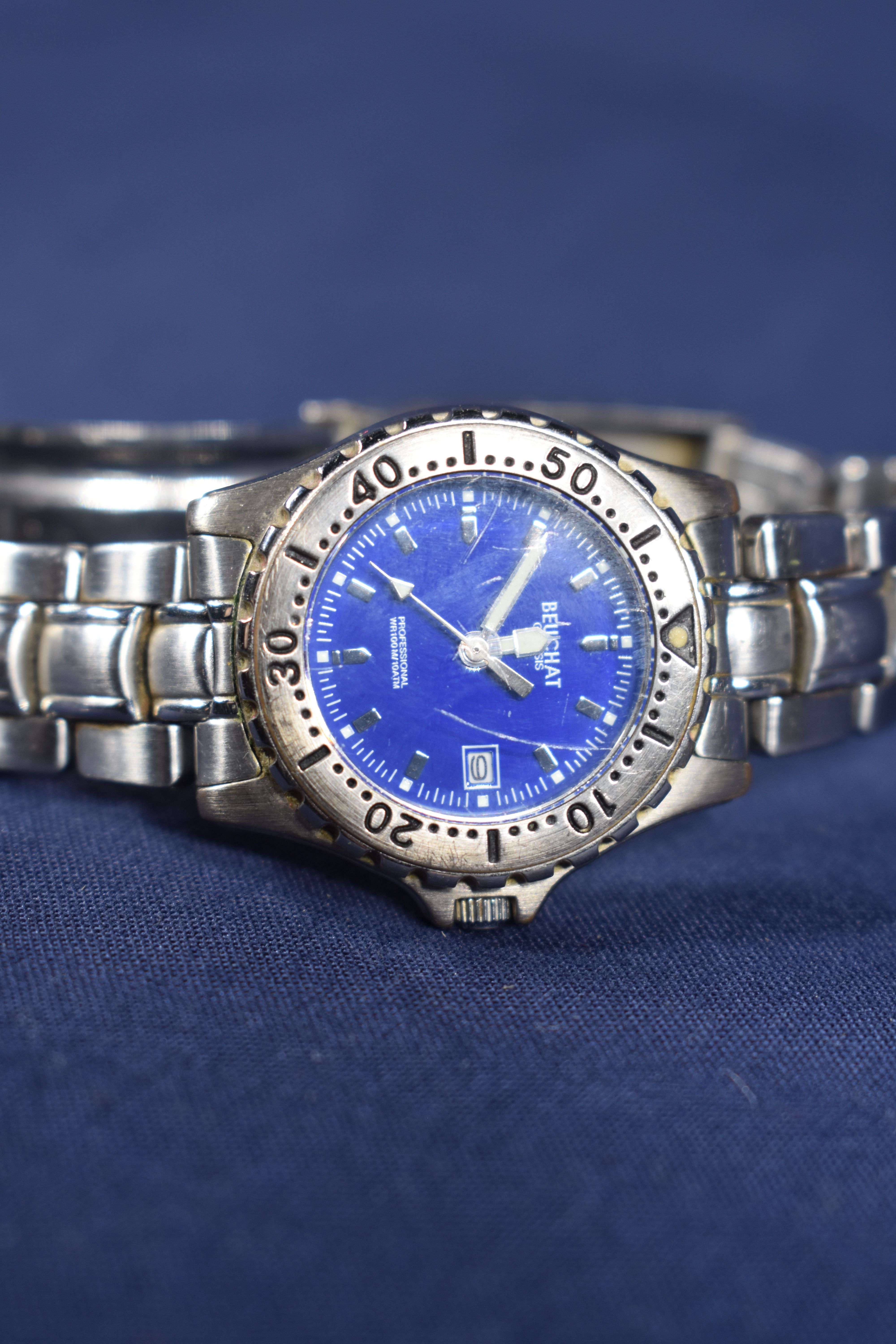 Montre BEUCHAT Genesis femme vintage, cadran bleu et bracelet métal Très bon état - Vue 2 - 