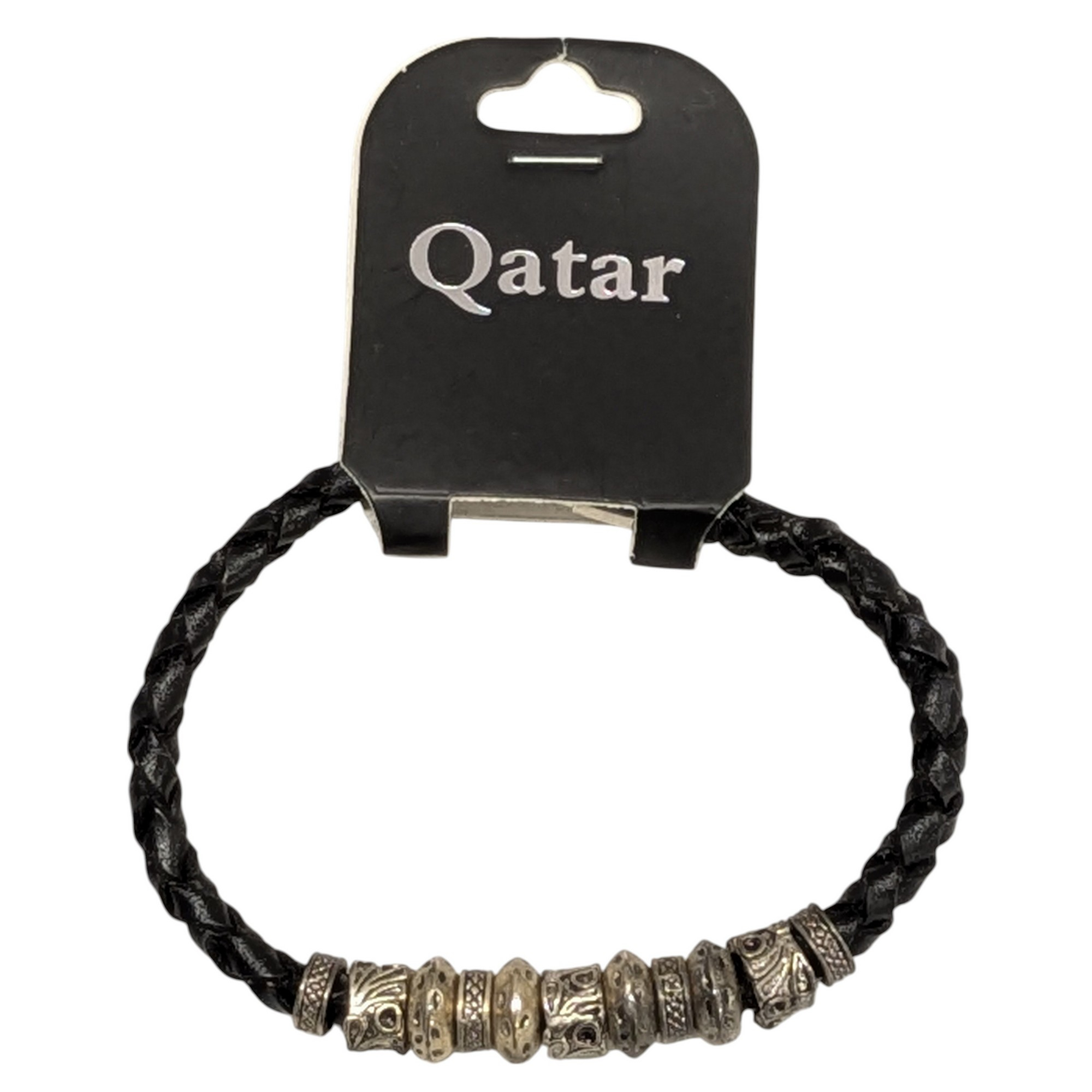 Bracelet en cuir tress Souvenir du Qatar Bijou ethnique perles mtal argent - Label Emmaus - Modalova