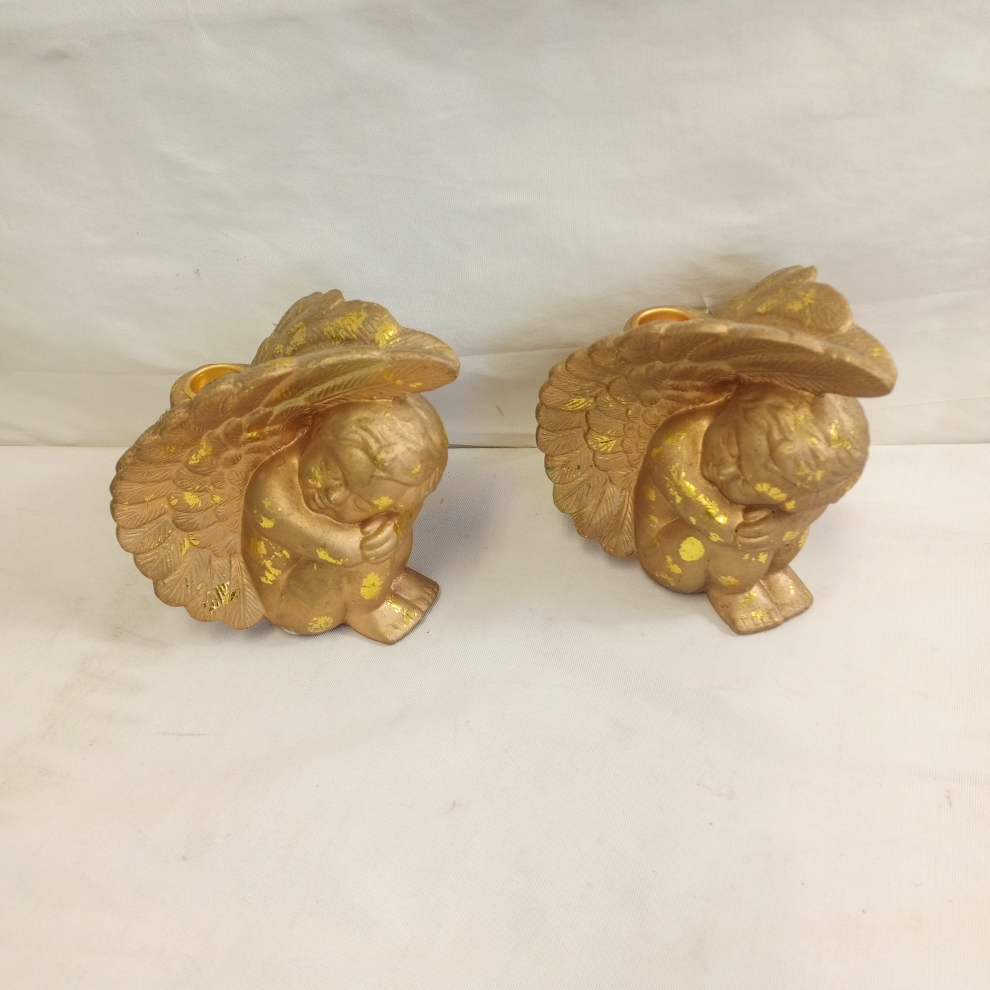 Lot de 2 Anges, dorés, décoration bougeoir État correct - Vue 3 - 
