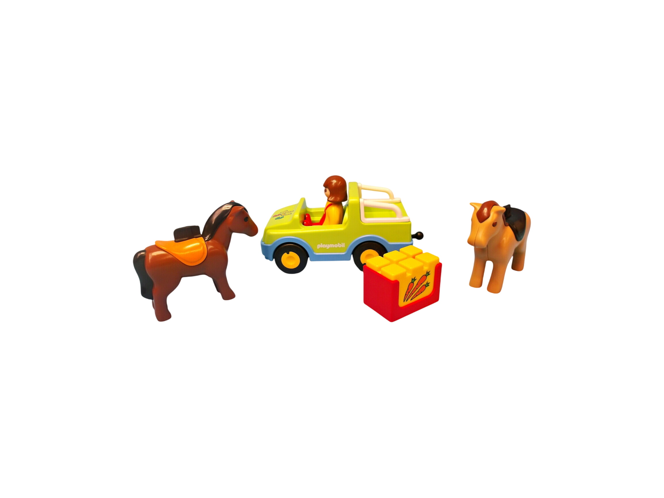 Playmobil 1.2.3 - Voiture fermier et ses chevaux Très bon état -  reconditionné disponible sur Label Emmaüs