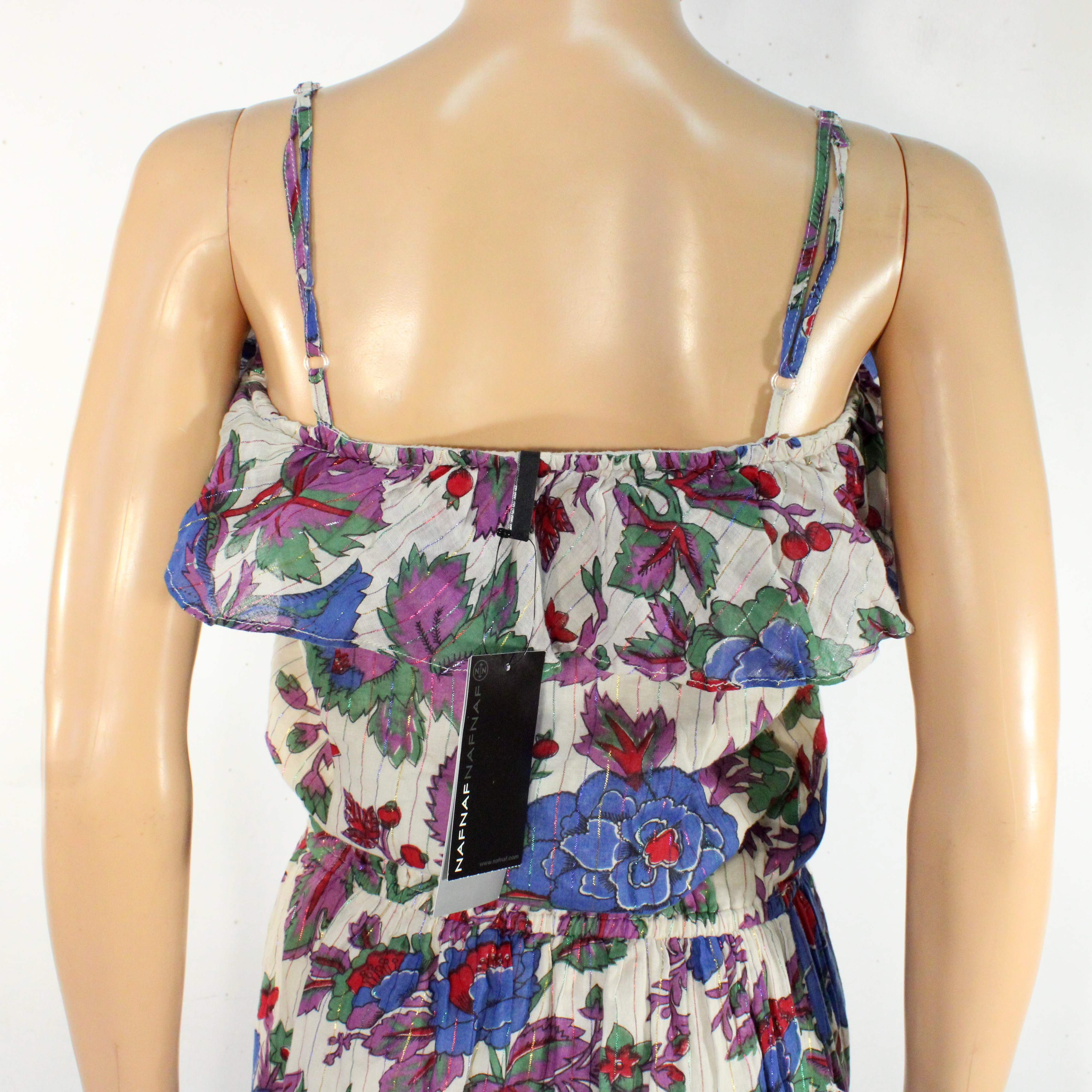 Robe En Coton Ecru & Violette Fleurie NAF NAF Taille 36 - Photo 4