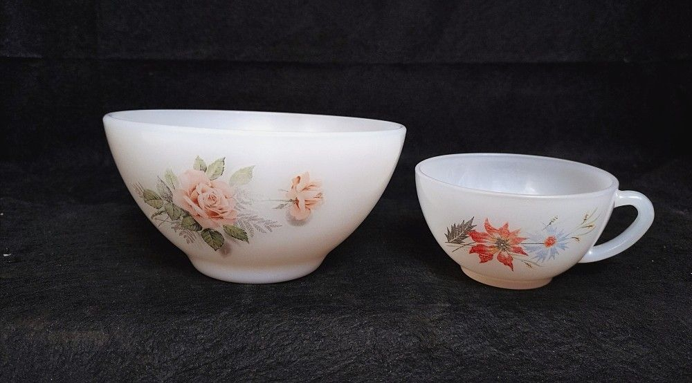 Lot fleuris ARCOPAL -opaline-vintage - Photo 7