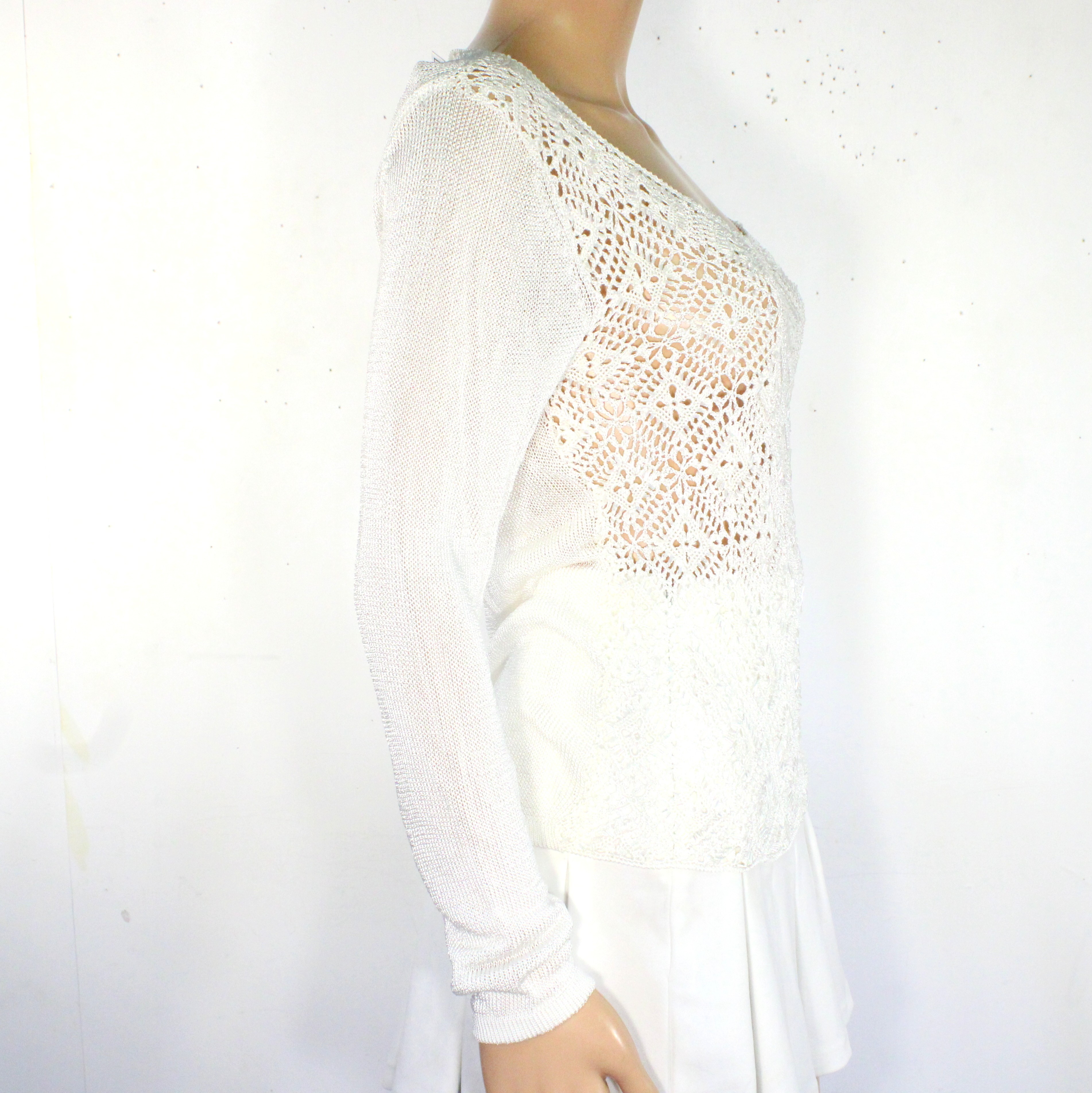 Pull Femme En Maille Crochet Blanc SINGH MADAN Taille 42 /44 - Photo 2