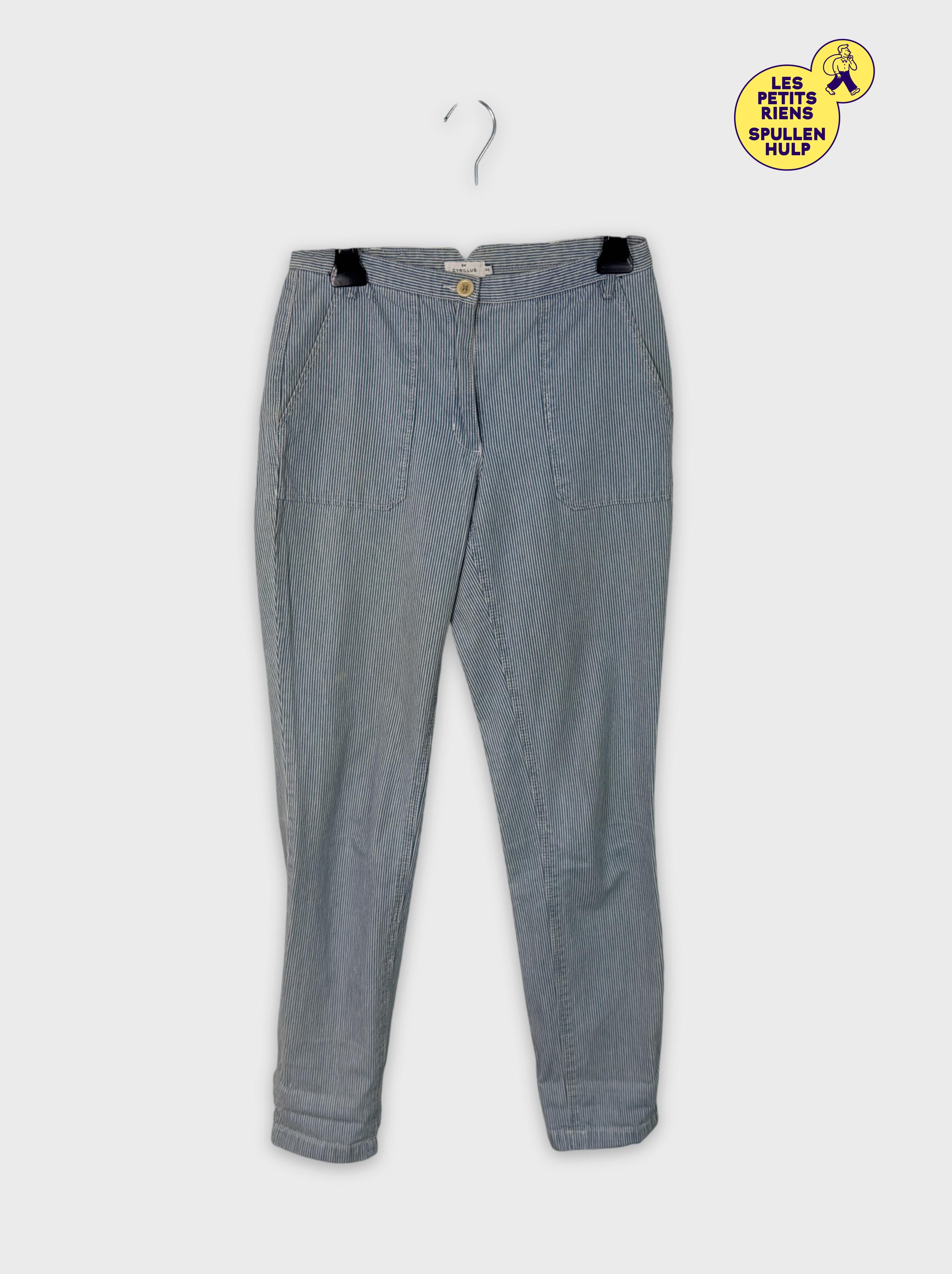 Acheter Pantalon rayé bleu blanc Cyrillus XS 34 💛 Très bon état - 12,00 € Pantalon rayé bleu blanc Cyrillus XS 34 💛 Très bon état - reconditionné disponible sur Label Emmaüs