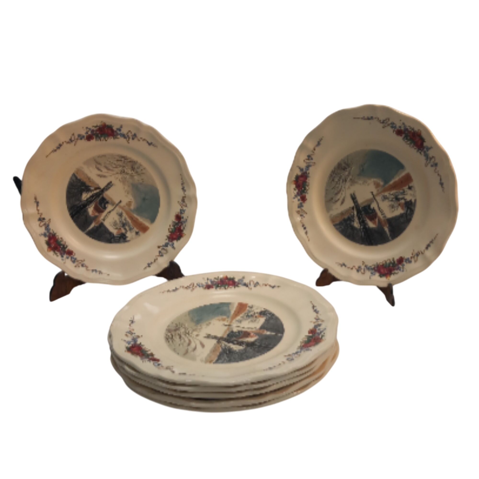 Lot de 7 assiettes plates décor champêtre 
