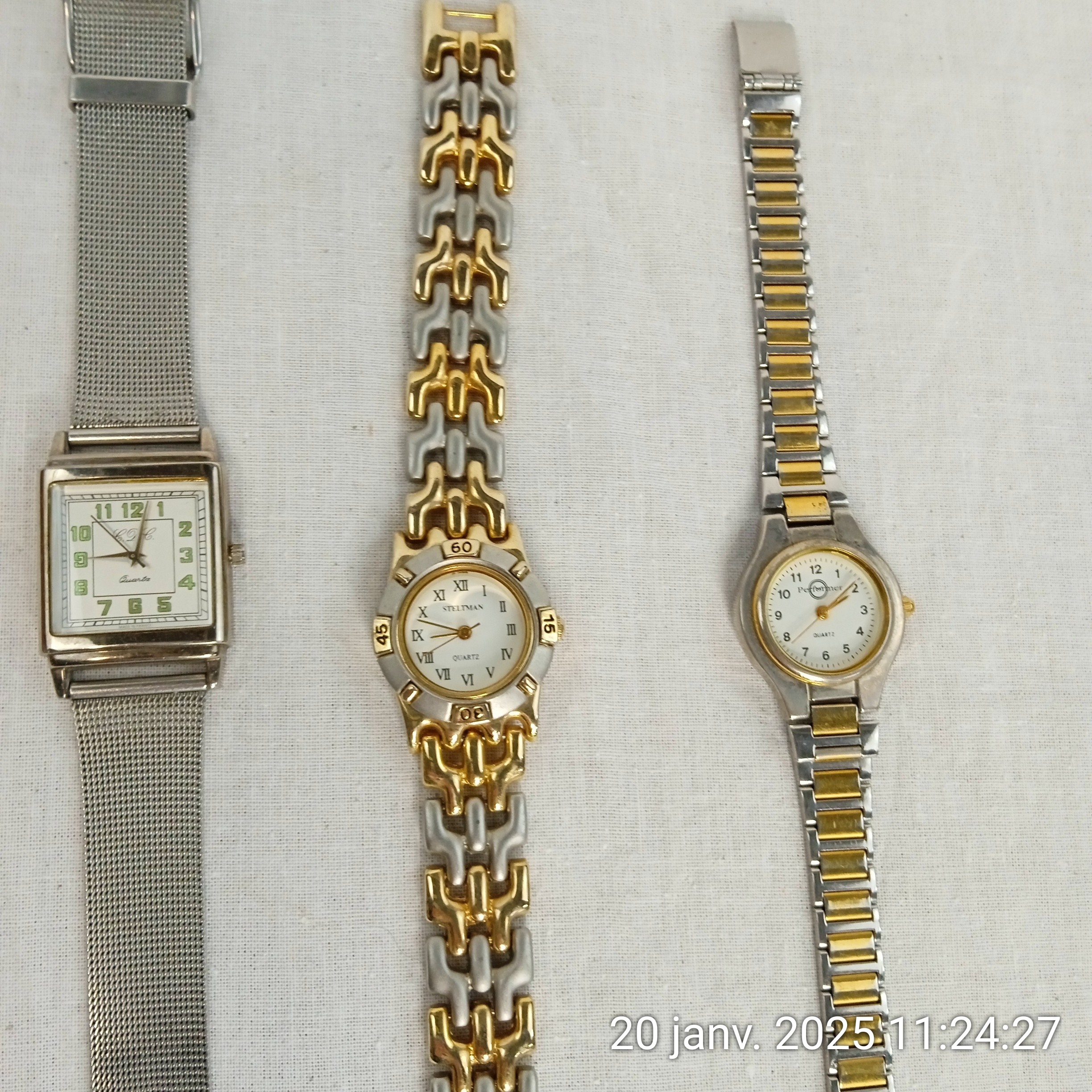 Lot de 3 montres à quartz bracelet femme vintage acier inoxydable - Photo 1