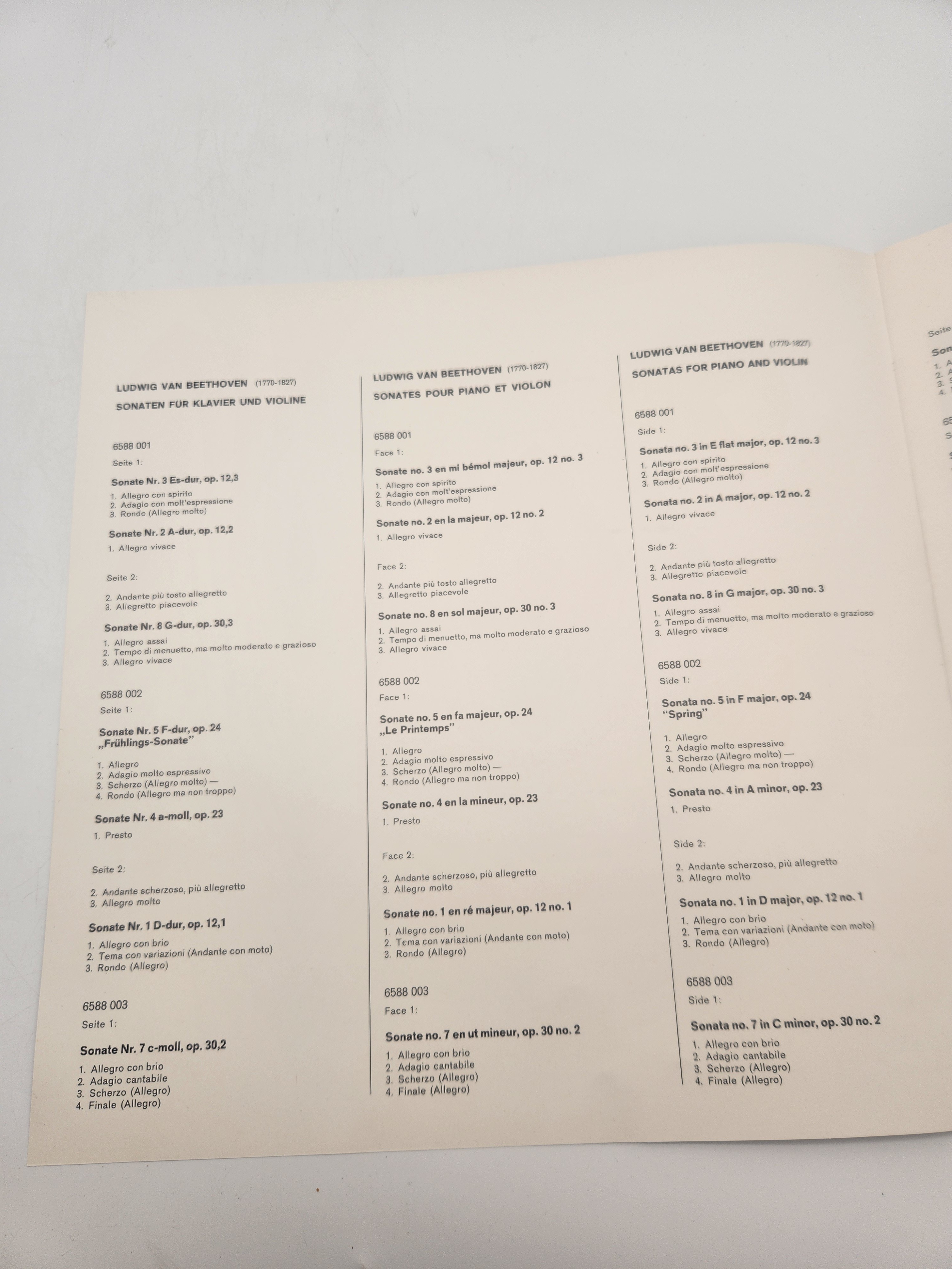 4 Vinyles 33 Tours - Sämtliche Sonaten für Klavier und Violine, composé par Ludwig van Beethoven Très bon état - Vue 5 - 
