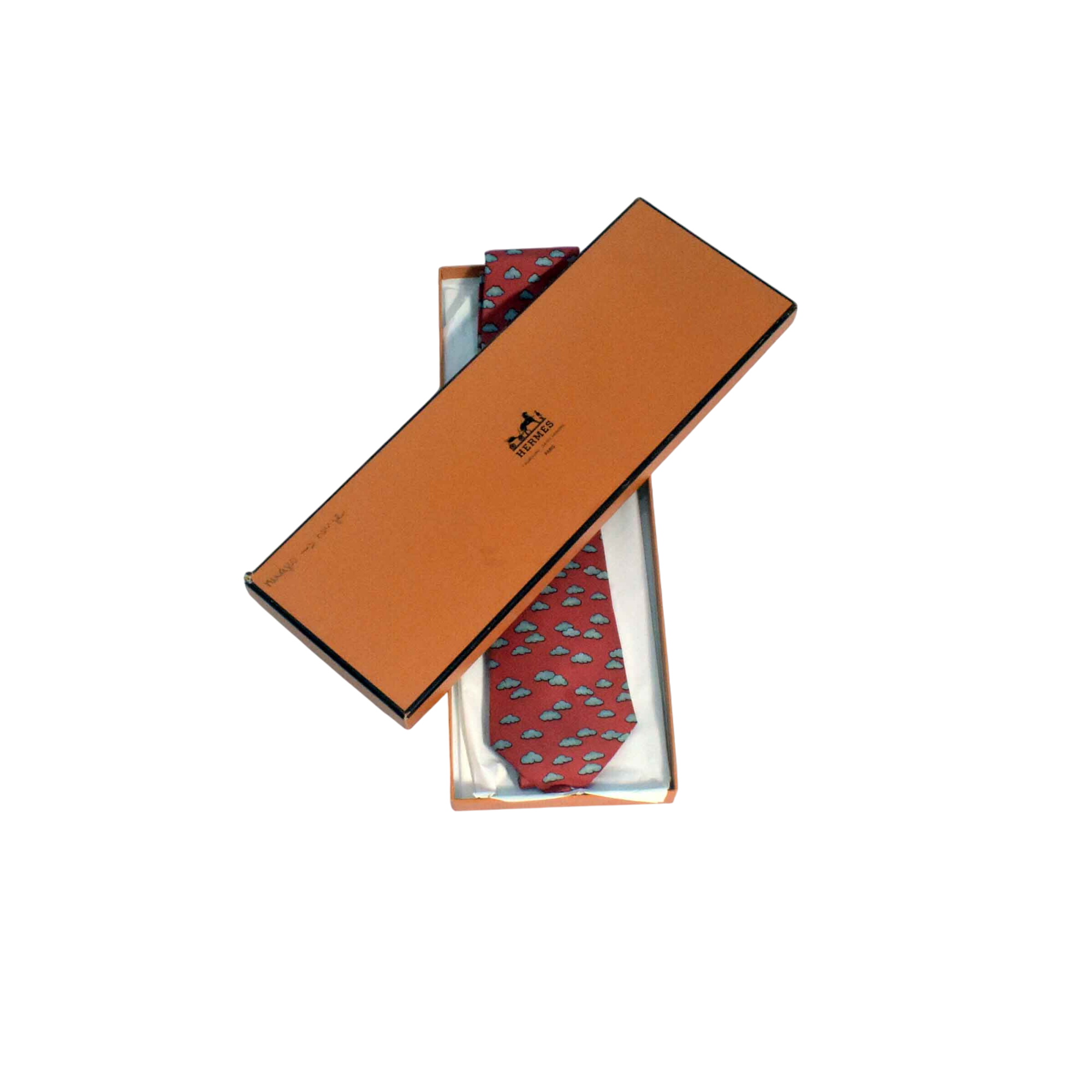 Cravate Fantaisie - Maison Hermès™ 7333 EA - Nuages sur Fond Rouge - Photo 1