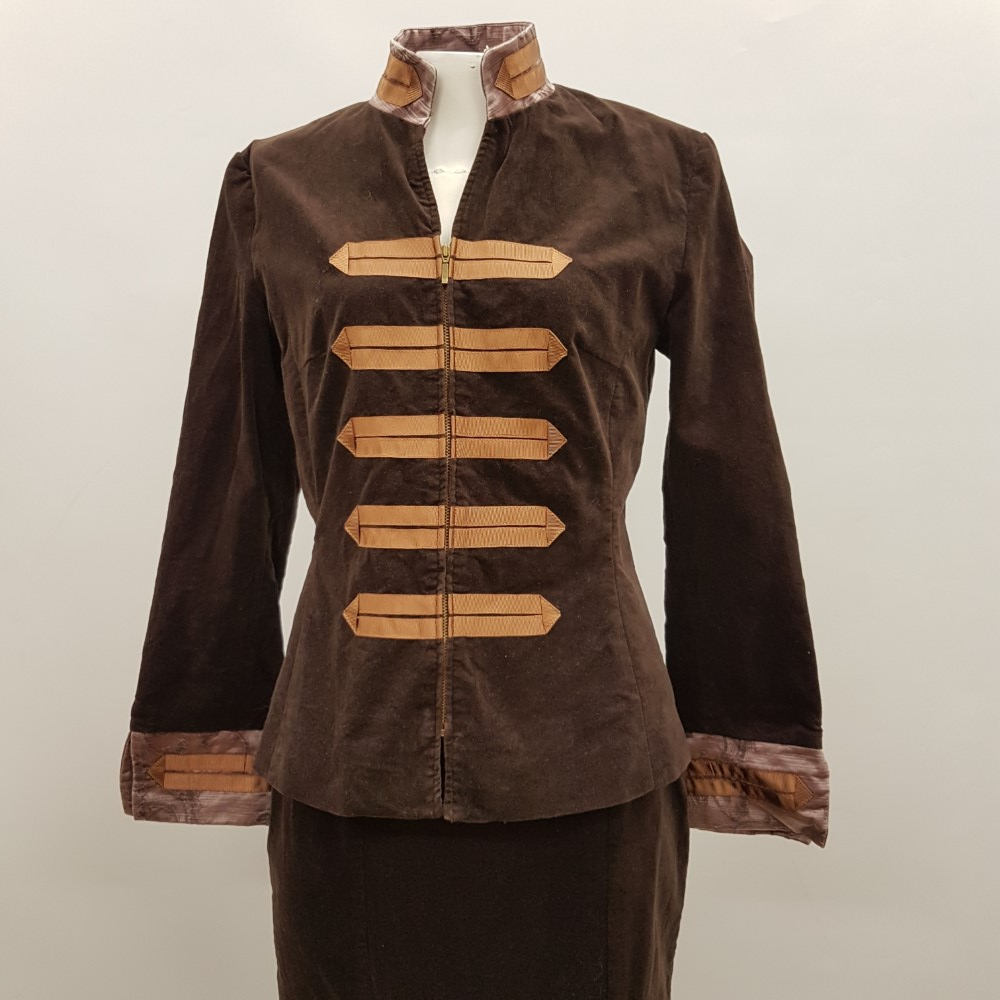 Ensemble de fête en velours marron et vieux rose veste et jupe - JACQUELINE RIU - Taille 36 Bon état - Vue 6 - 
