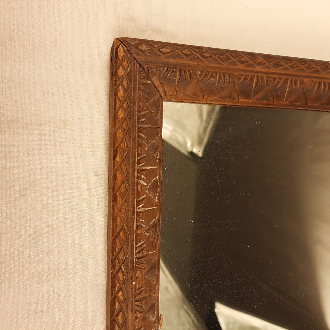 Miroir ancien cadre bois brun sculpté - Photo 2
