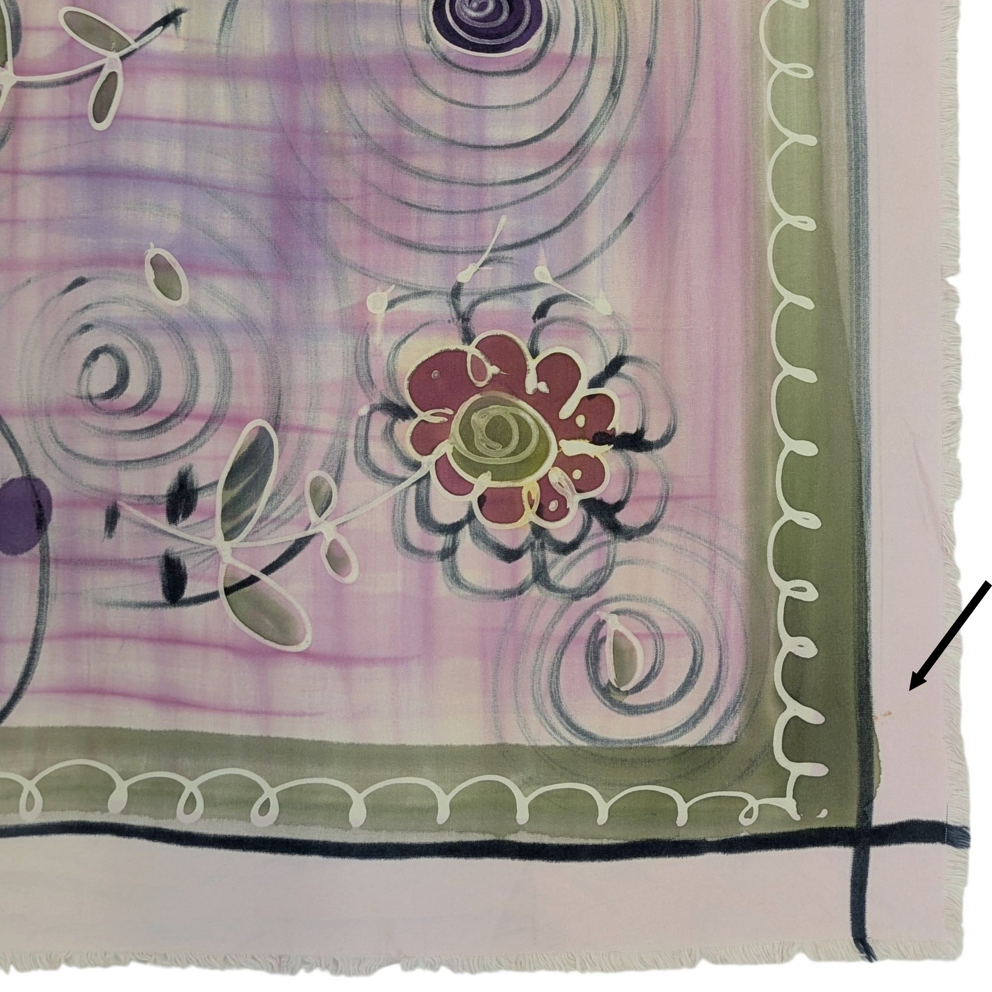 Foulard carré en soie peint à la main motifs floraux Tendance hippie Bohème 83 x 87 cm - Photo 3