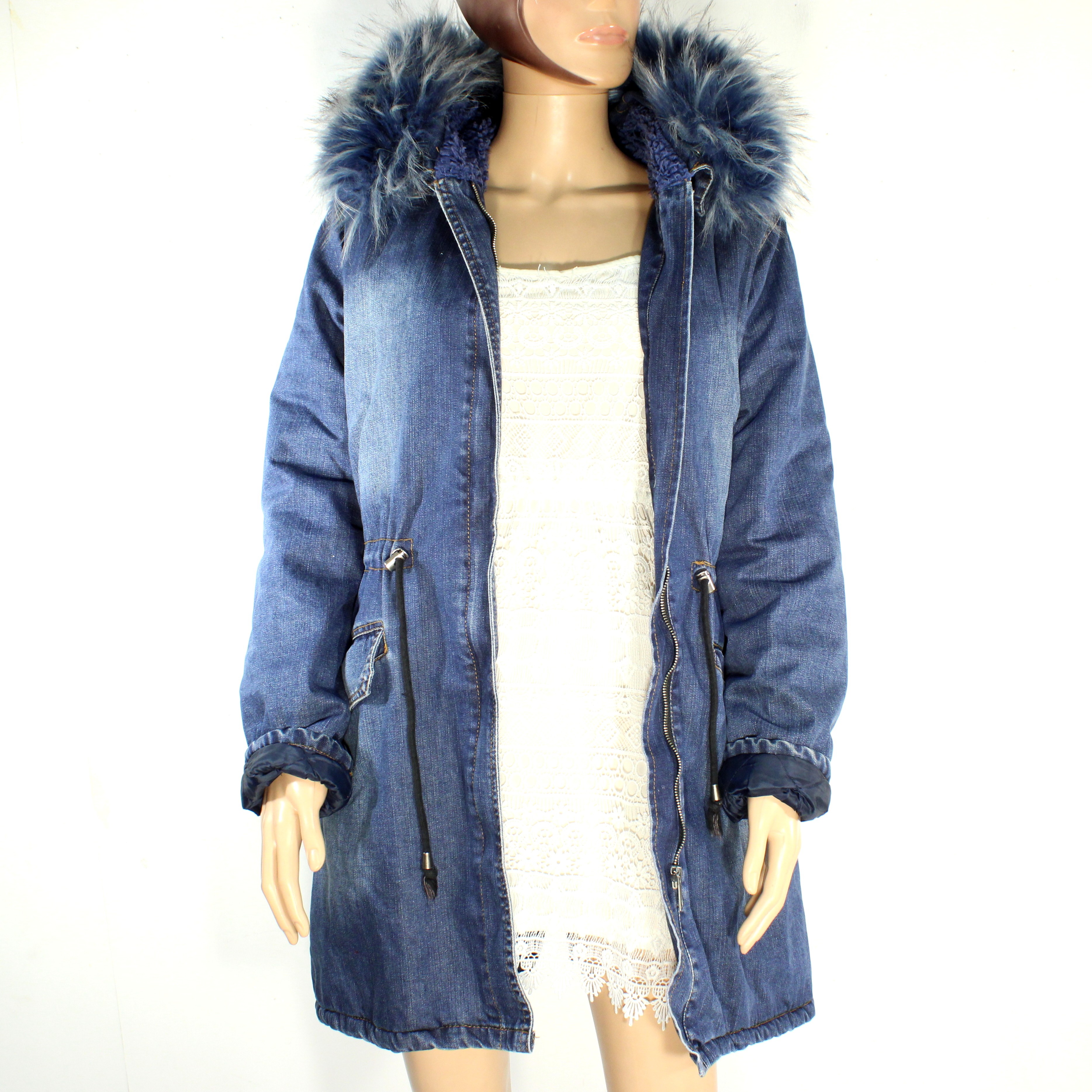 Manteau Femme Bleu Jean & Fausse Fourrure Estimée Taille Unique Bon état - Vue 7 - 