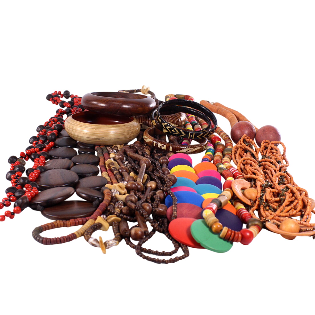 Lot de sautoirs en bois + lot de bracelets  -  reconditionné disponible sur Label Emmaüs