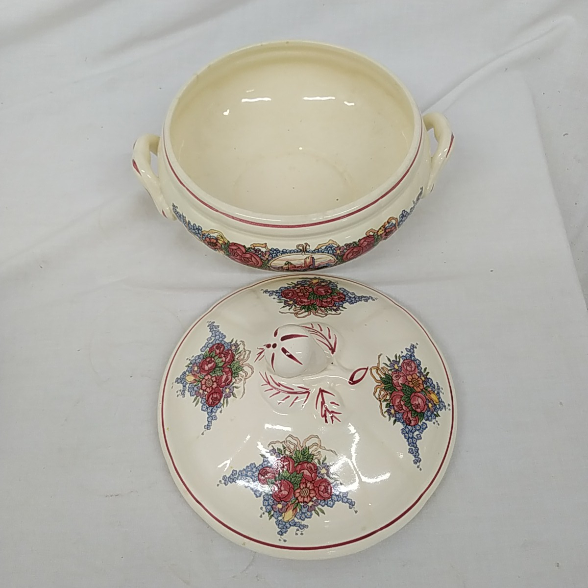 Soupière Ancienne Obernai – Faïence Sarreguemines, Motif 4 Fleurs, Années 40