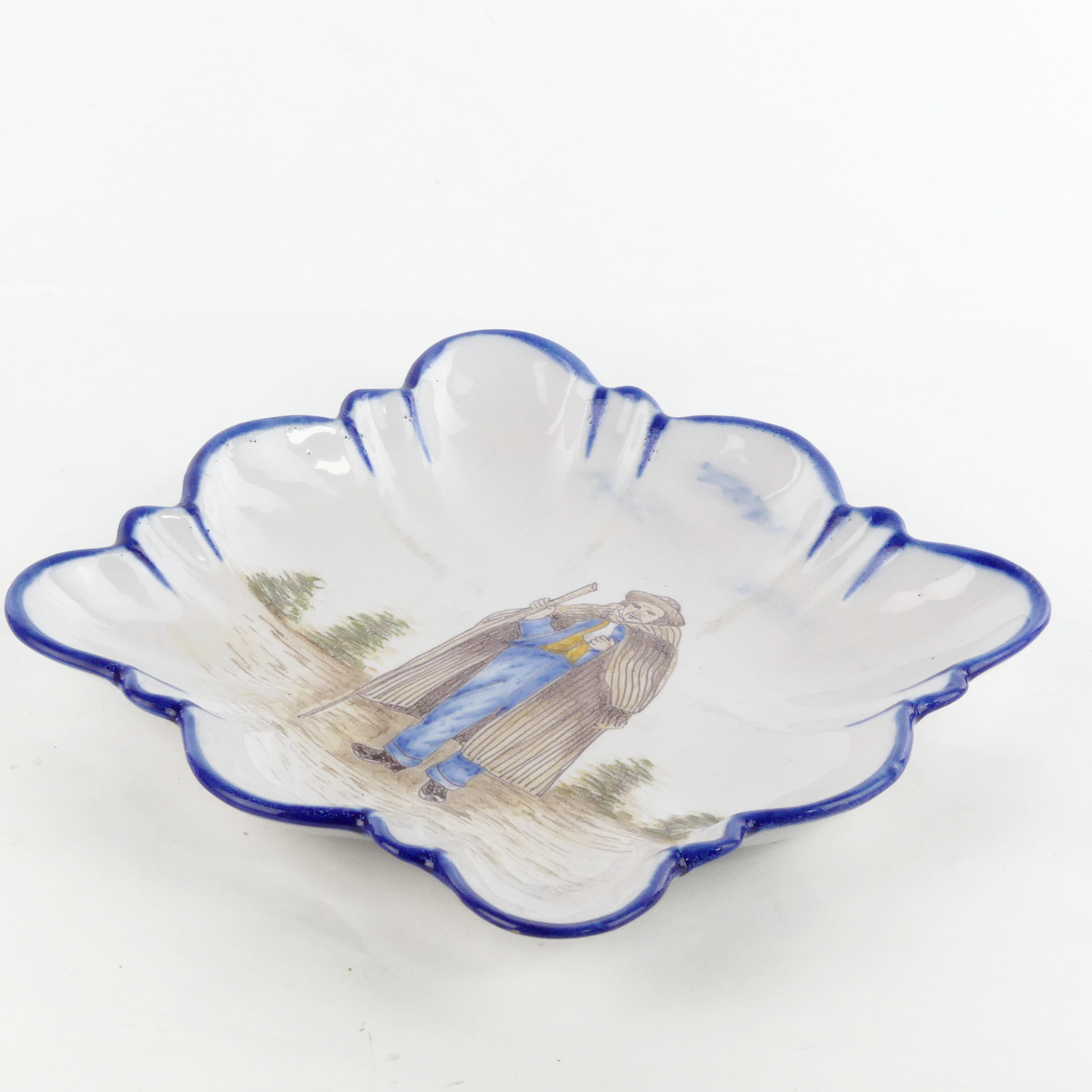 Ancien plat carré festonné en faïence de Charolles Bon état - Vue 4 - 