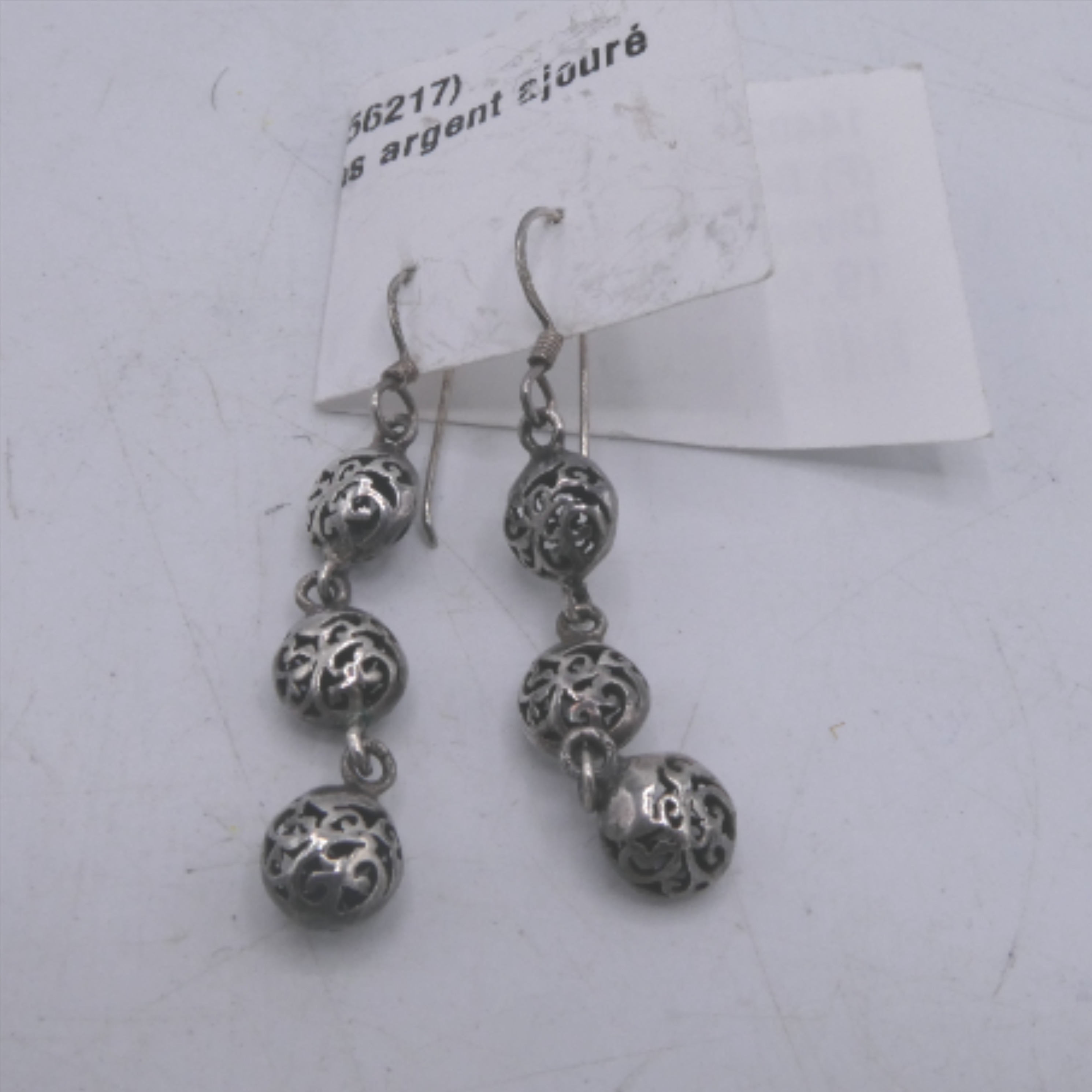 Boucles d'oreilles 3 boules pendantes en Argent ajouré - Photo 4