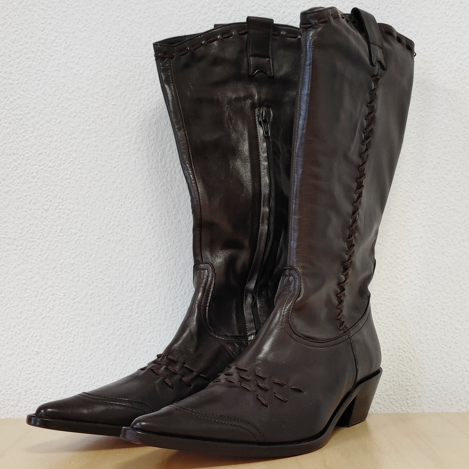 PROMO STEPHANE KELINA - Santiag marron foncé en cuir - 36.5 - Femme - Bon état - Photo 2