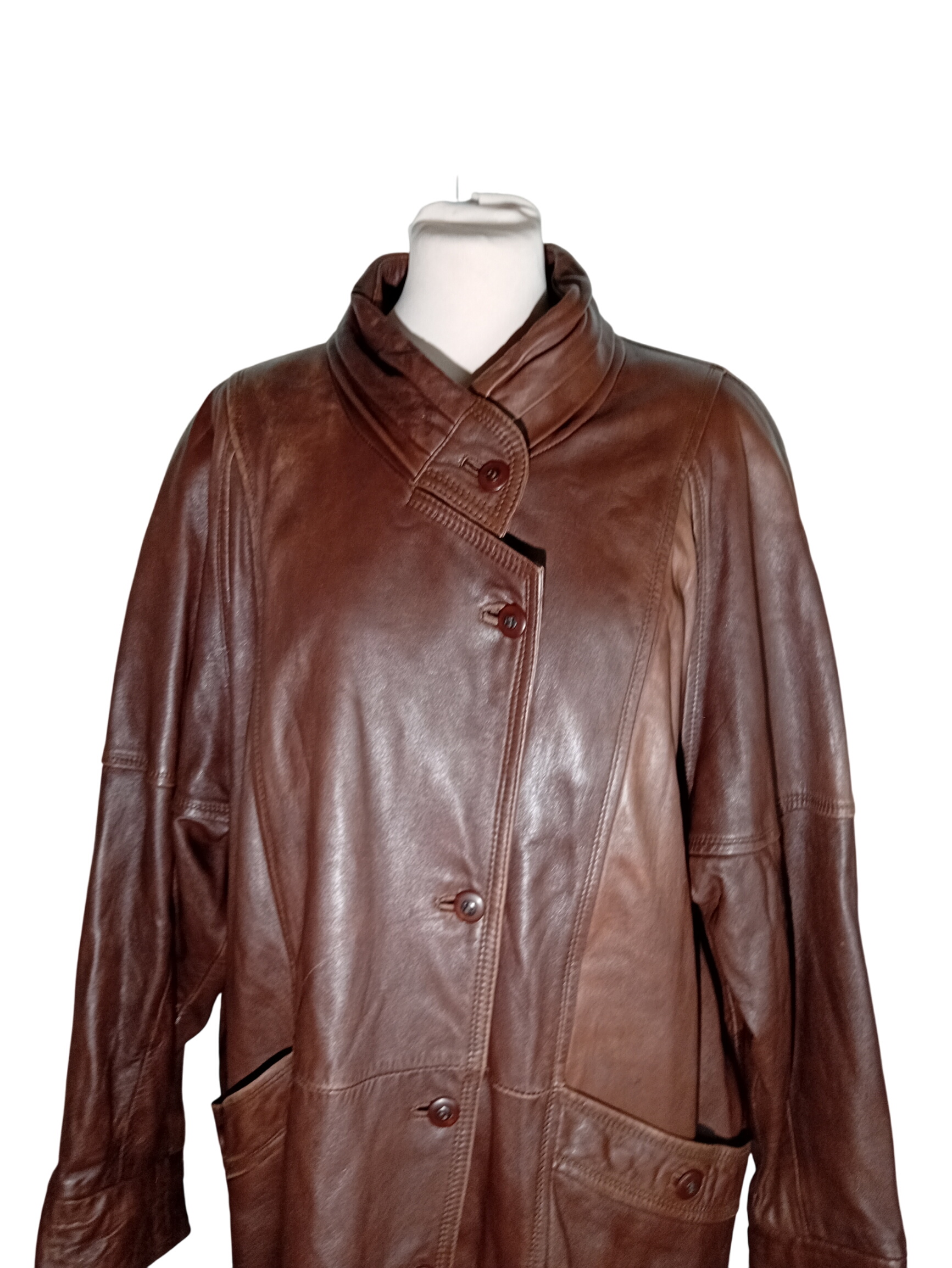 Voir photo 2 de Veste cuir marron style officier XXL 44 16 Veste cuir marron style officier XXL 44 16 Bon état - Vue 2 -