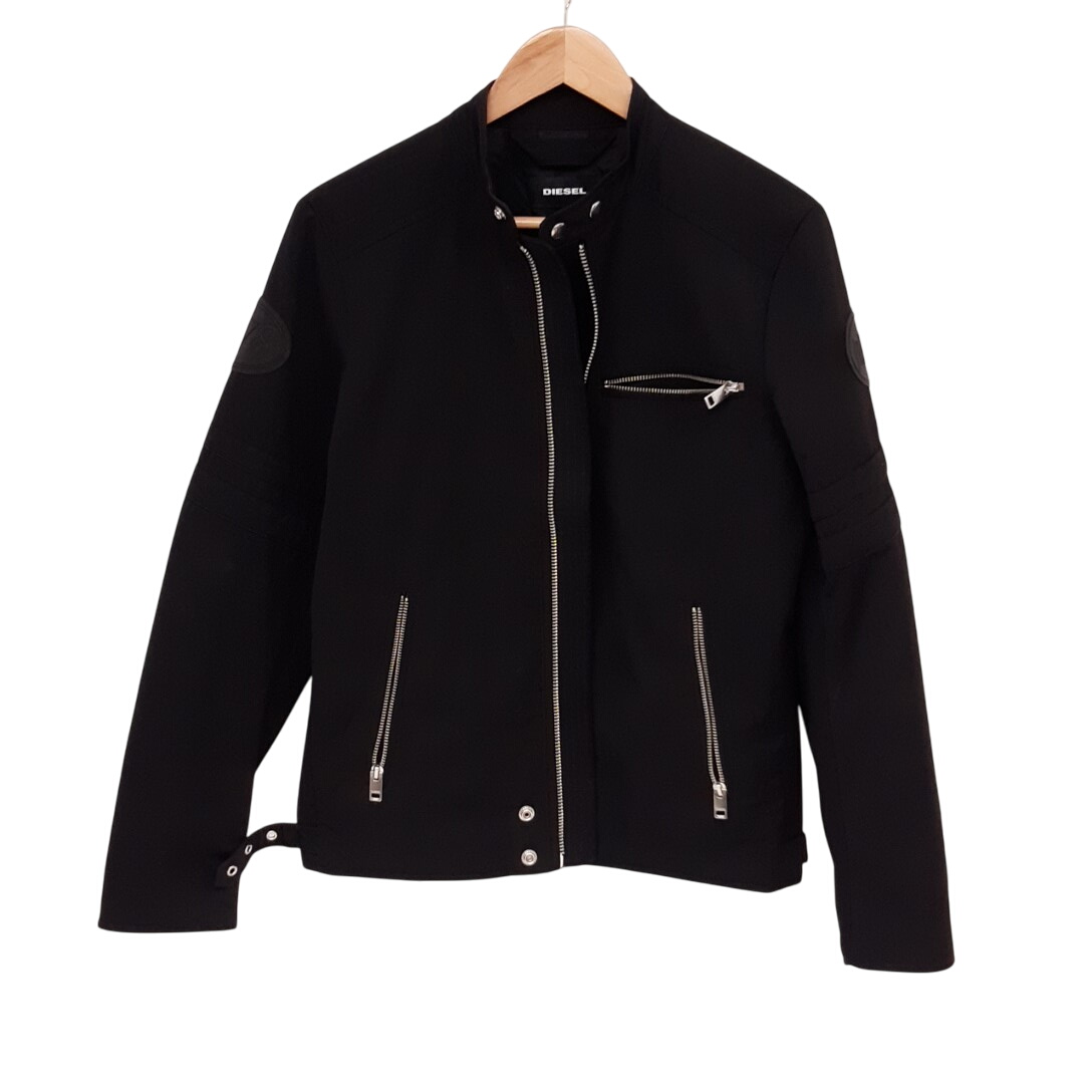Blouson noir Diesel zippé avec écussons au bras - Photo 0