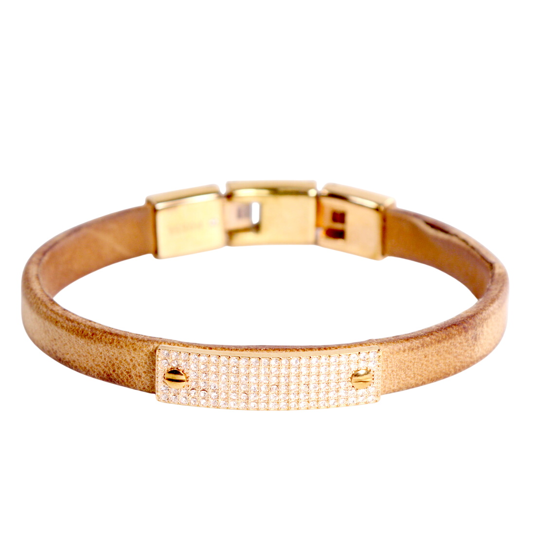 Bracelet cuir, mtal, stras Fossil - Label Emmaus - Modalova