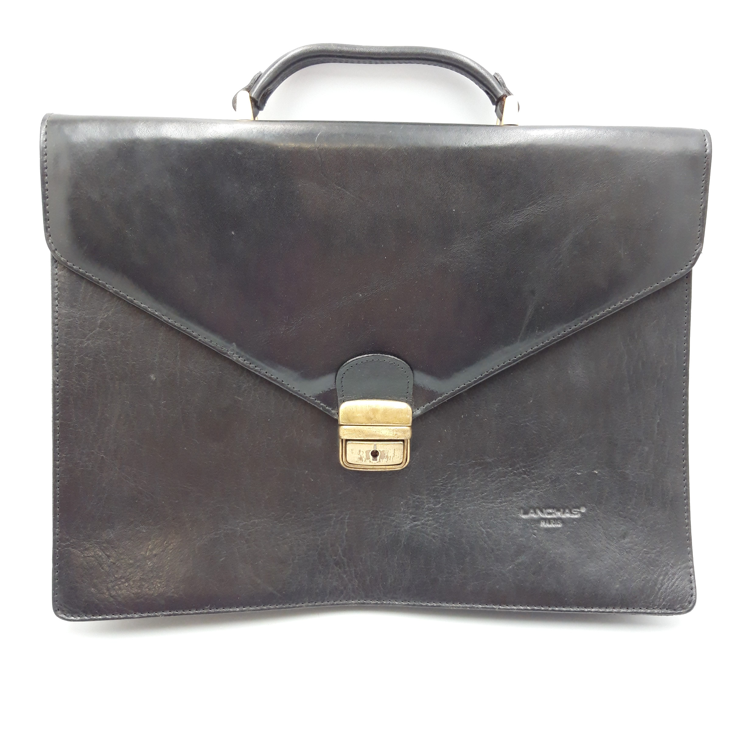 Cartable noir cuir véritable Lanchas paris Bon état -  reconditionné disponible sur Label Emmaüs