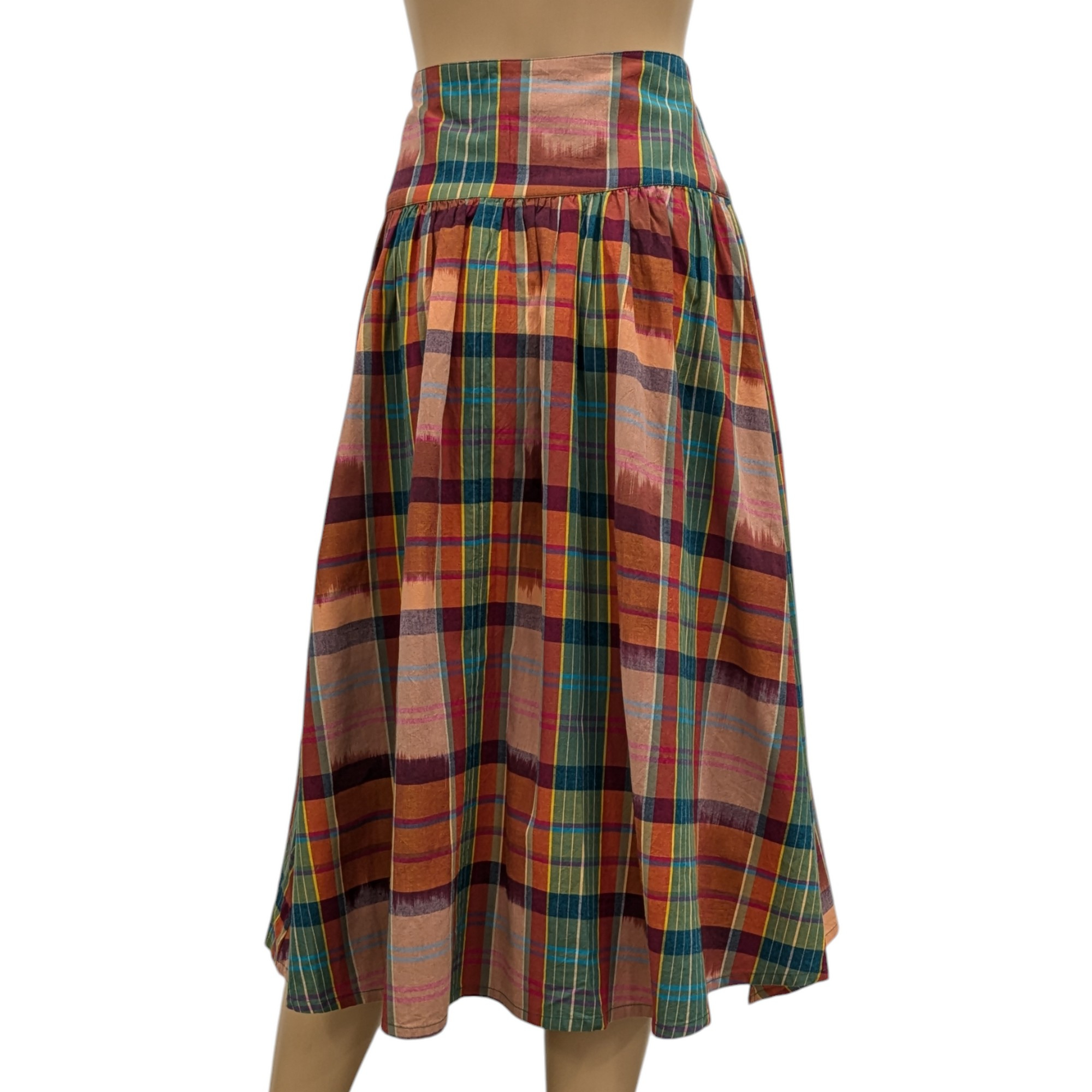 Jupe neuve Monoprix T 38 portefeuille évasée à carreaux madras - Comme neuf - Photo 3