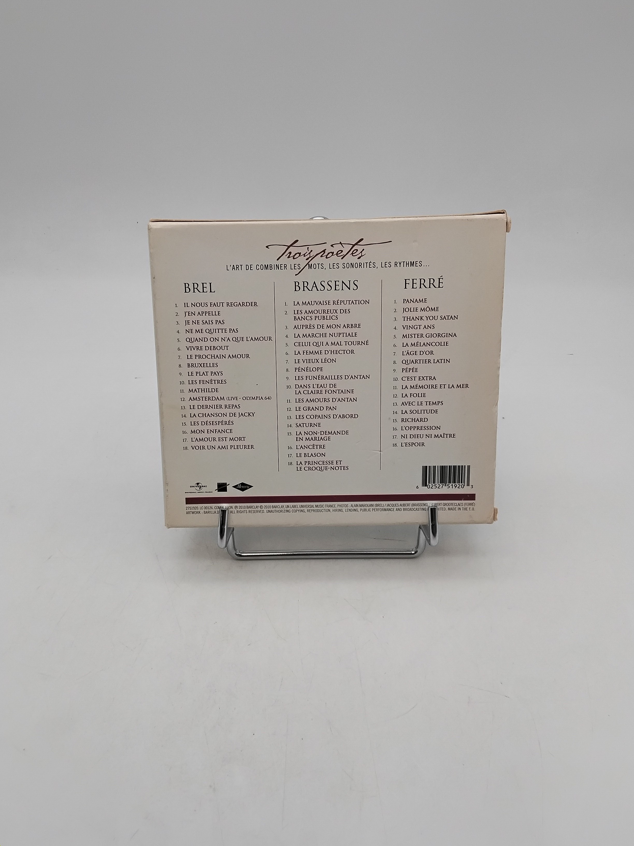 Voir photo 2 de Coffret CD - Trois Poètes Brel, Brassens, Ferré Coffret CD - Trois Poètes Brel, Brassens, Ferré - Vue 2 -