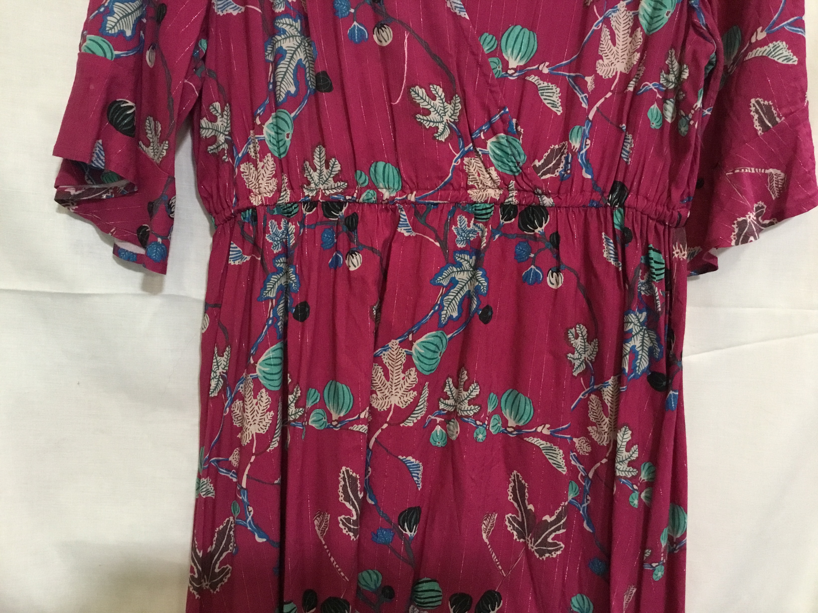 Robe manches 3/4 rose à motifs nature « An’ge » taille L Très bon état - Vue 3 - 
