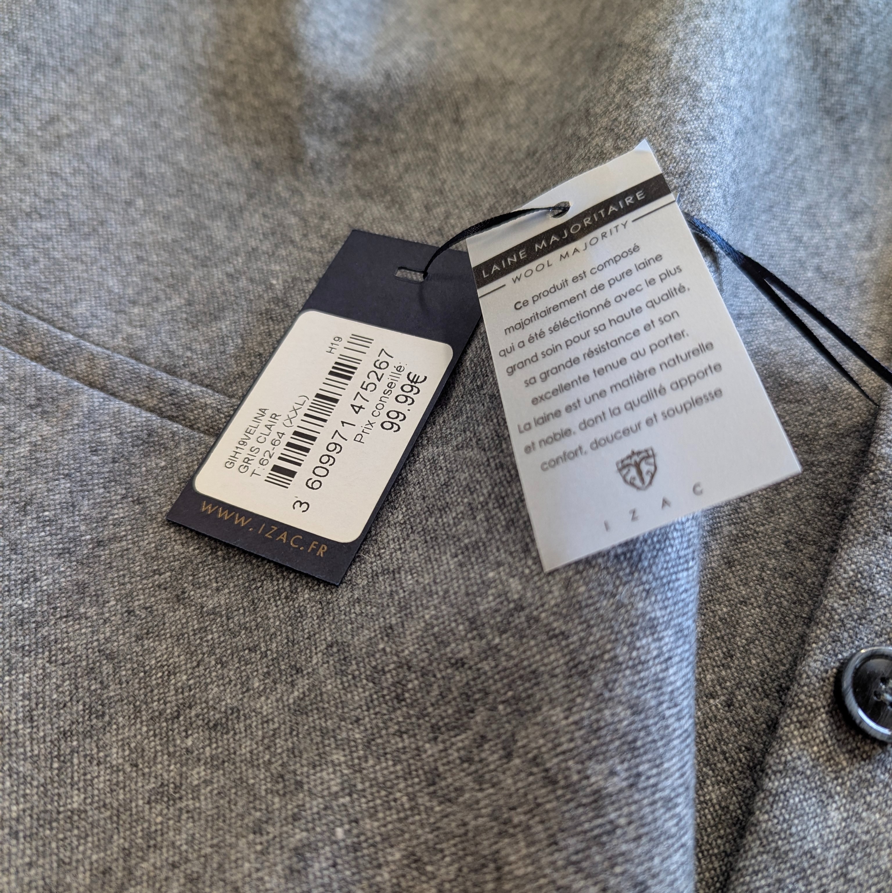 Gilet/veston costume IZAC T. XXL en laine gris - Photo 4
