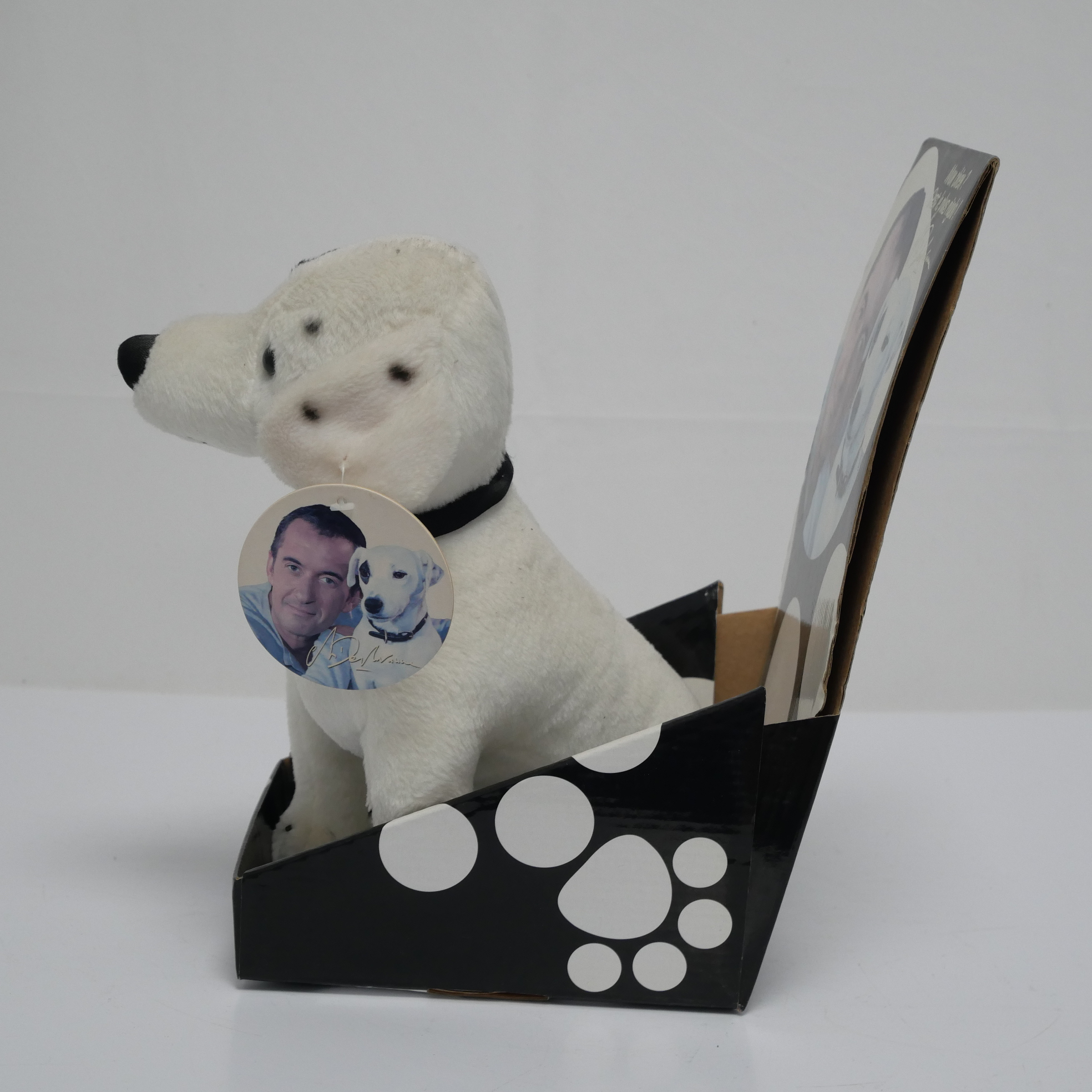 Peluche du Chien Blanc Cocarde noir-de Christophe Dechavanne - "Mon Chien ? C’est le plus rigolo !" Bon état - Vue 2 - 