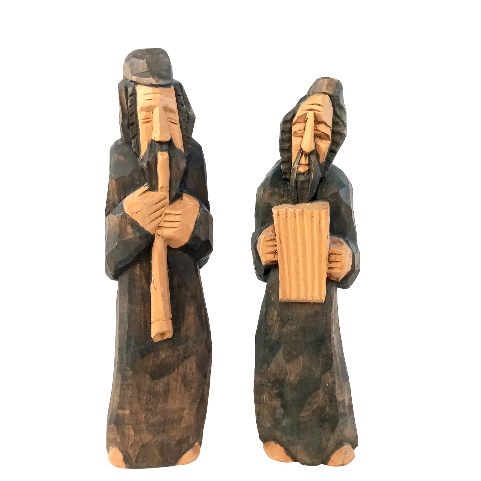 Lot de deux statuettes en bois sculpté, art populaire - Photo 0