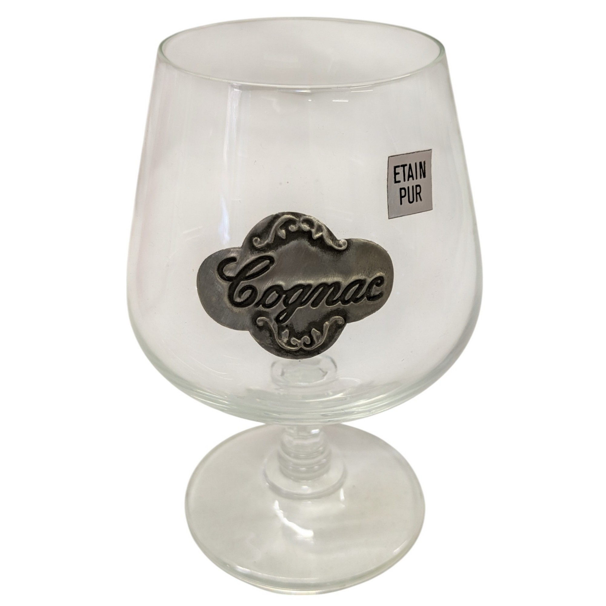 Coffret neuf de 2 verres à pied Digestif Cognac verre ( ou cristal) et étain vintage - Photo 3