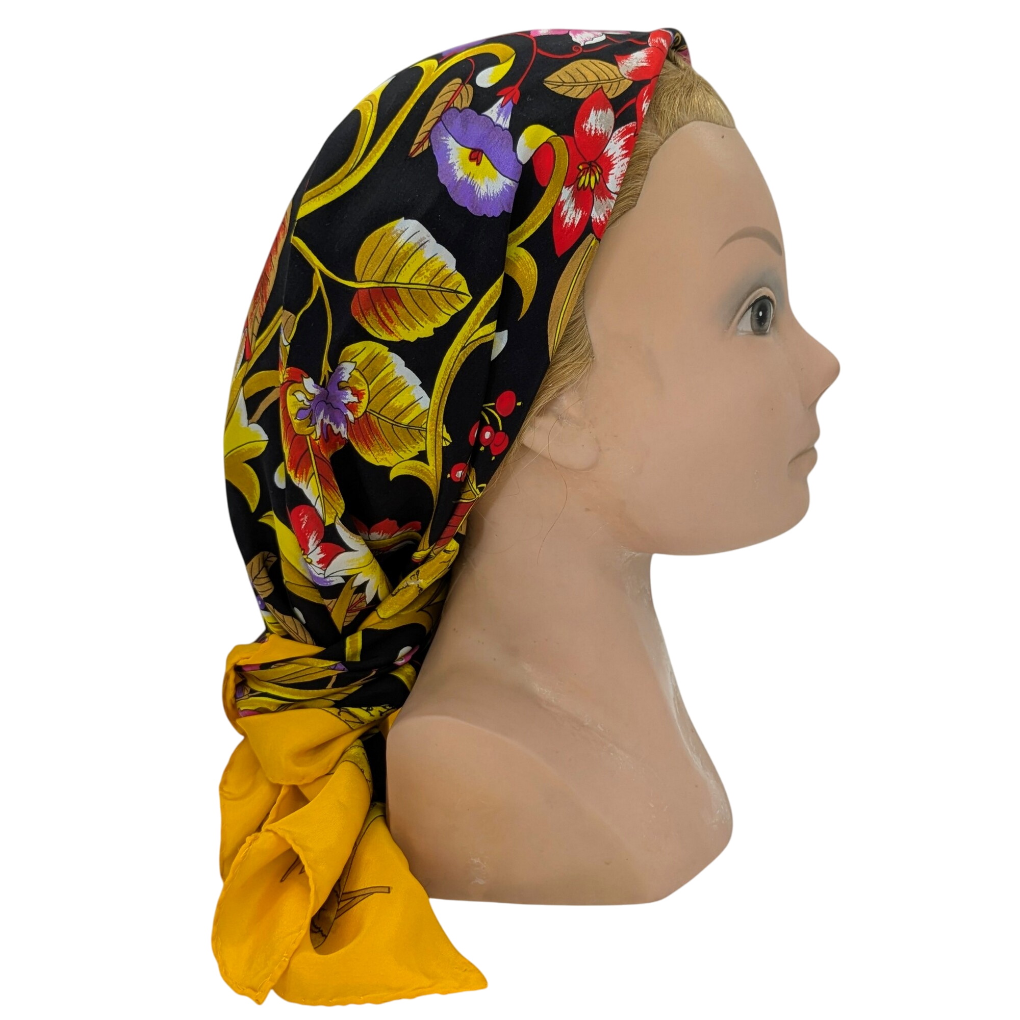 Foulard vintage en soie Imprimé fleurs et baies Tour de cou Carré 75 x 75 cm - Photo 0