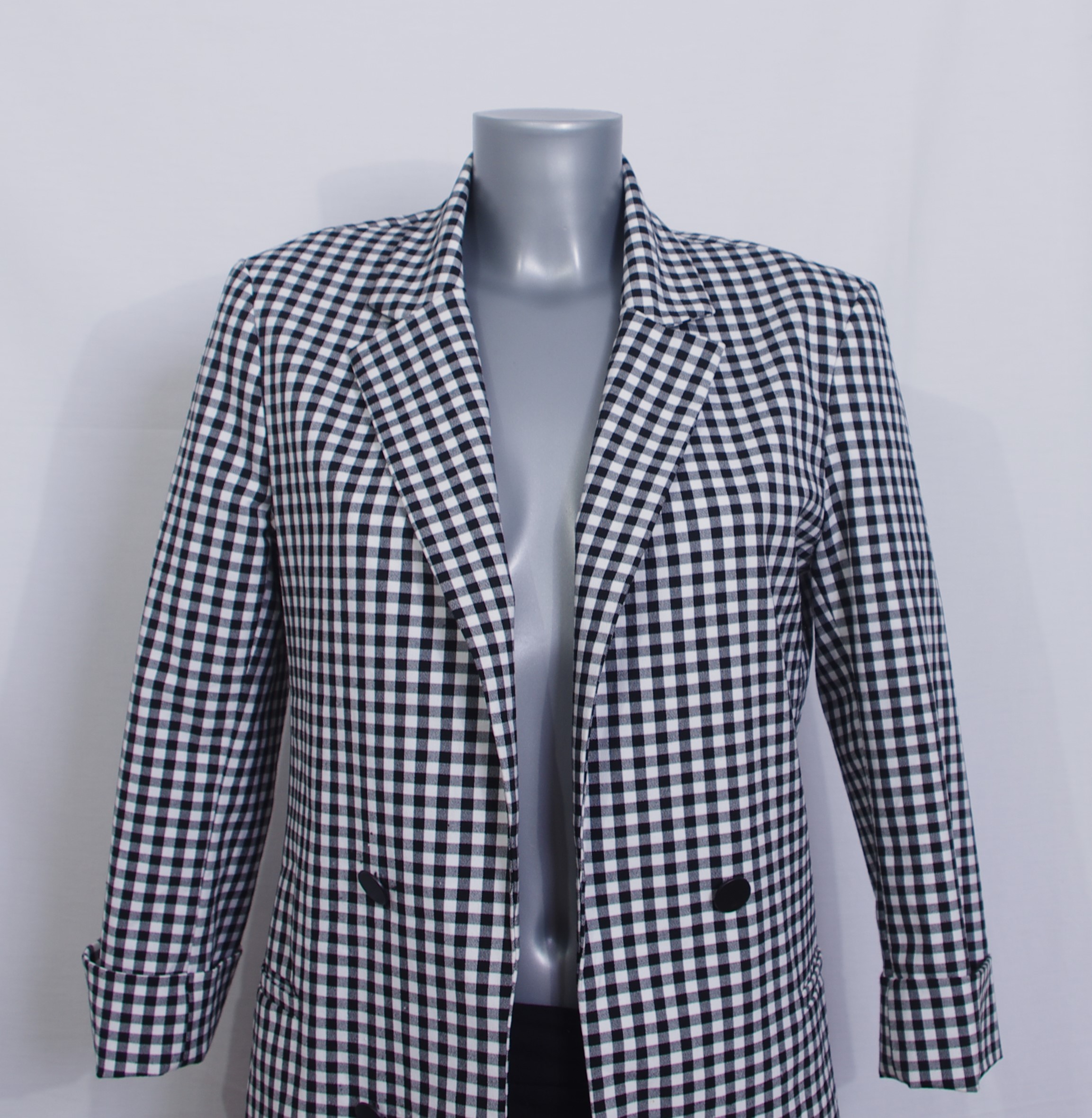Veste Bershka- M - vichy noir&blanc longue col tailleur - Photo 0