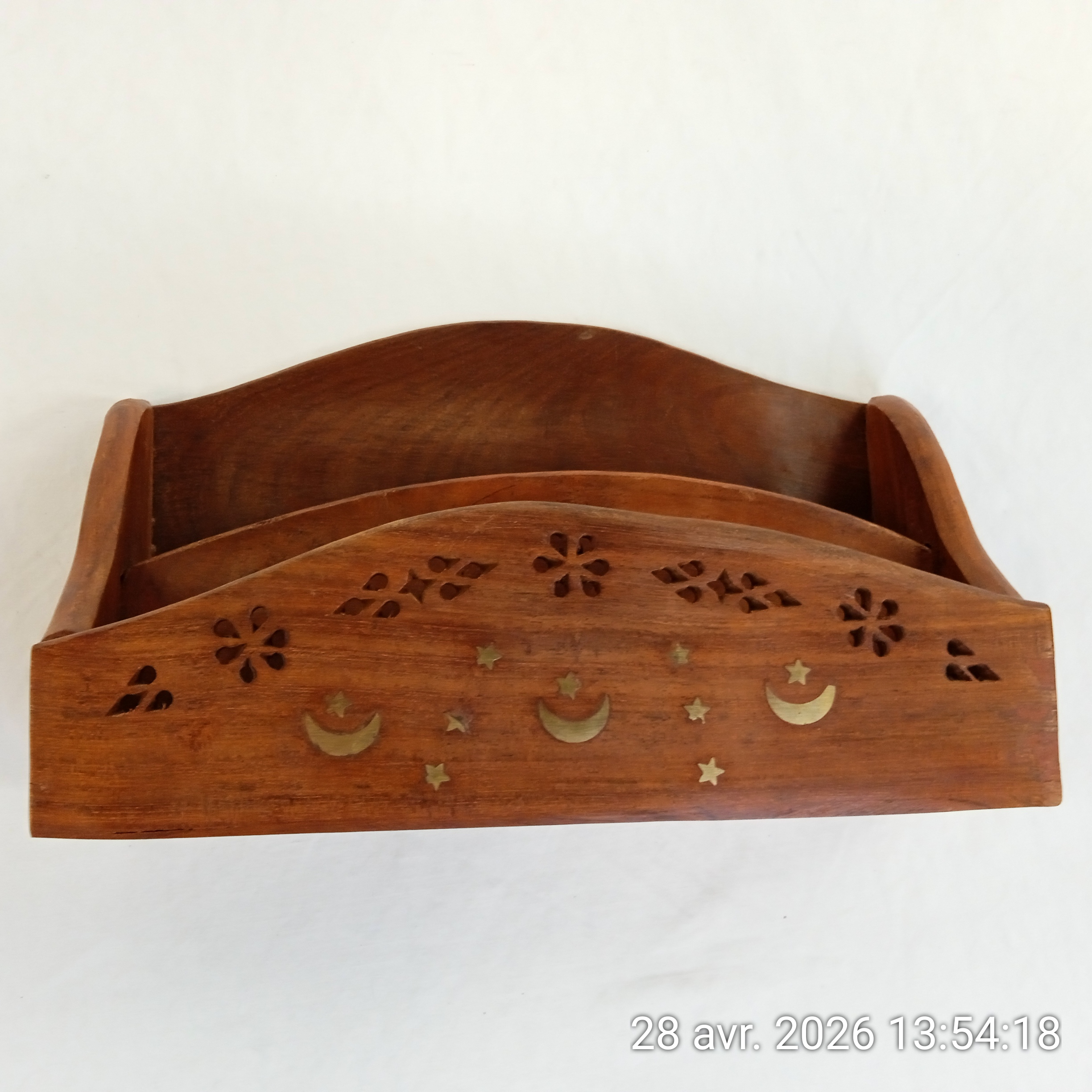 Porte courrier Vintage en bois exotique et laiton Très bon état - Vue 5 - 