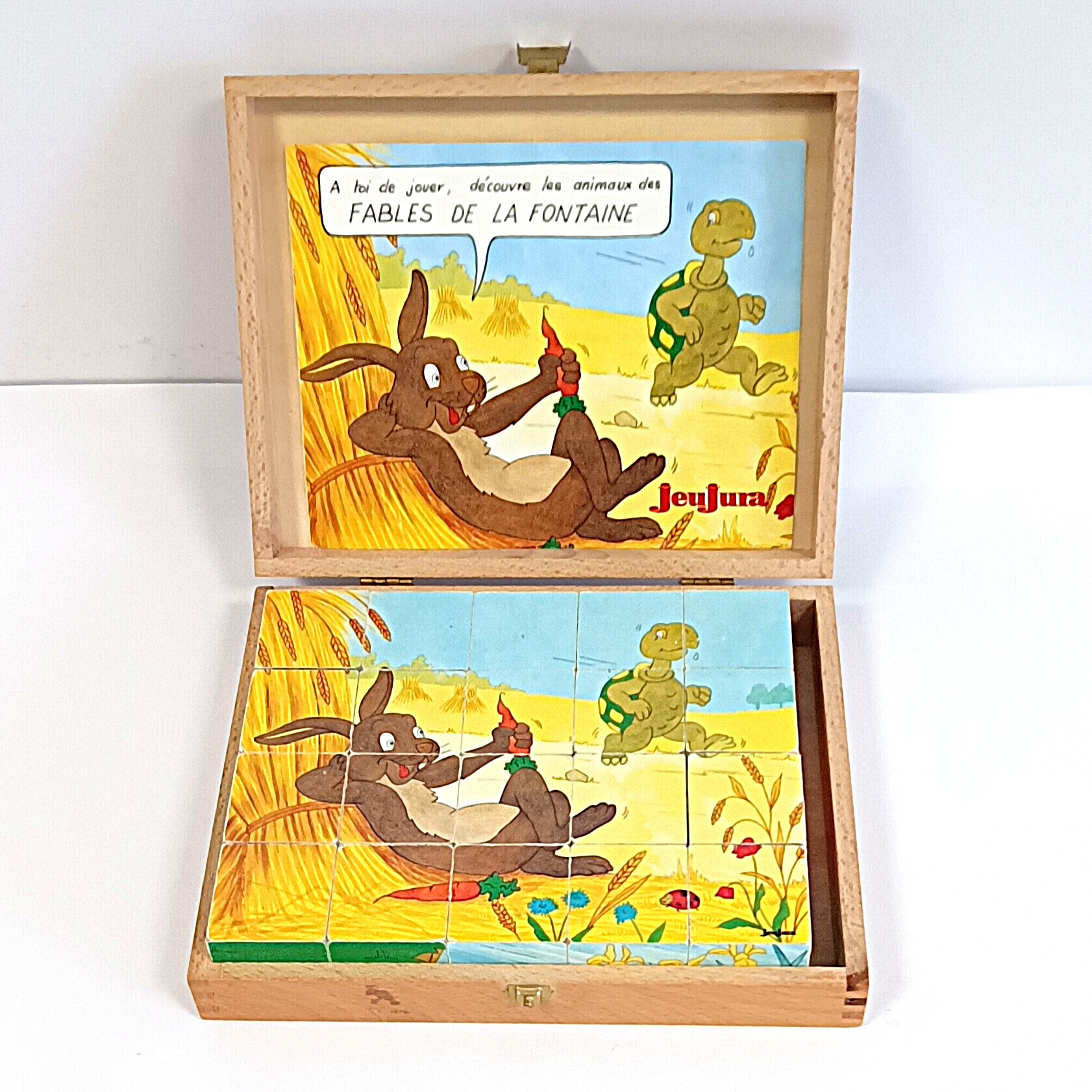 Jeu de 20 cubes puzzle en bois Jeujura – Fables de La Fontaine Bon état - Vue 3 - 
