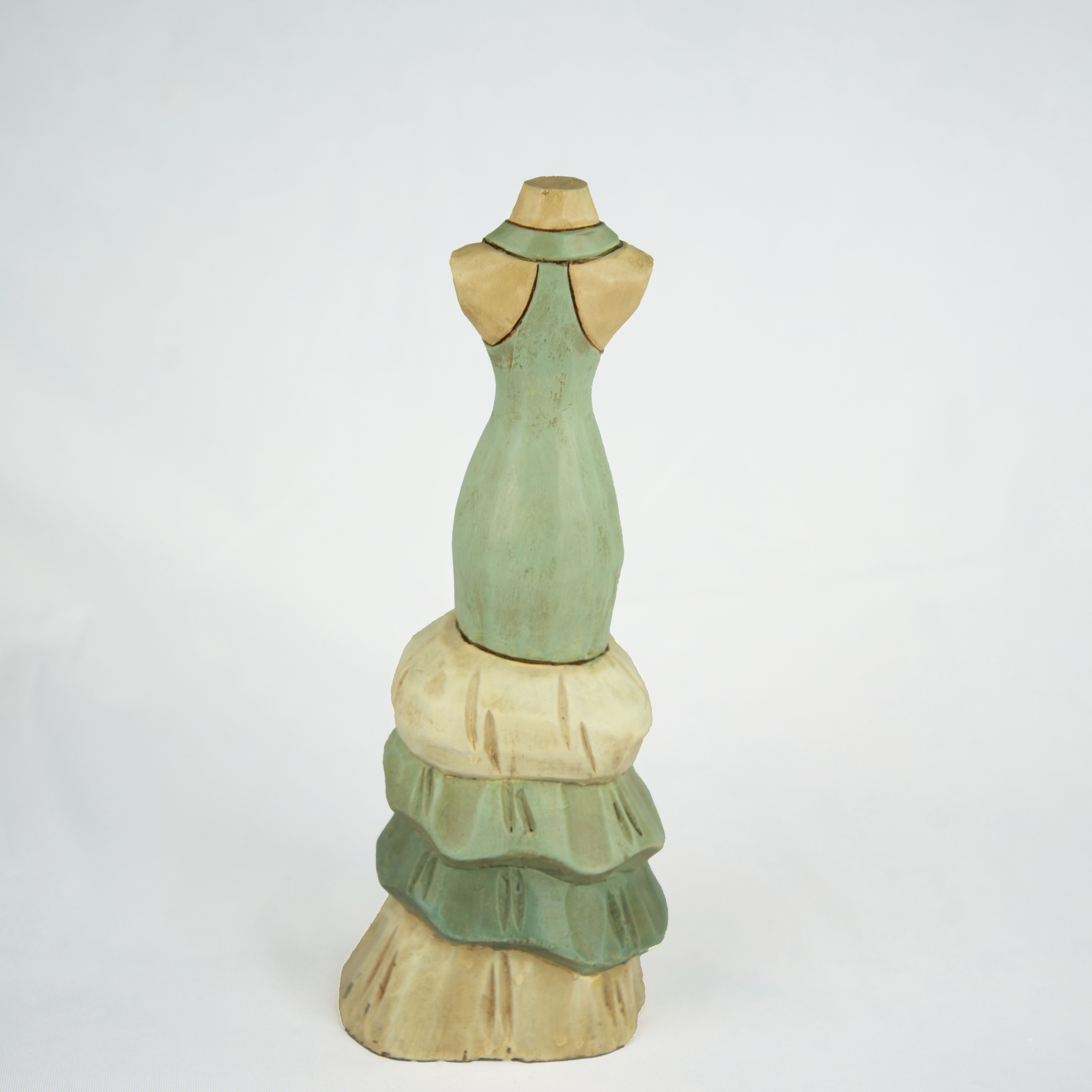 Buste porte bijoux en bois bleu clair avec robe de gala vintage - Photo 1