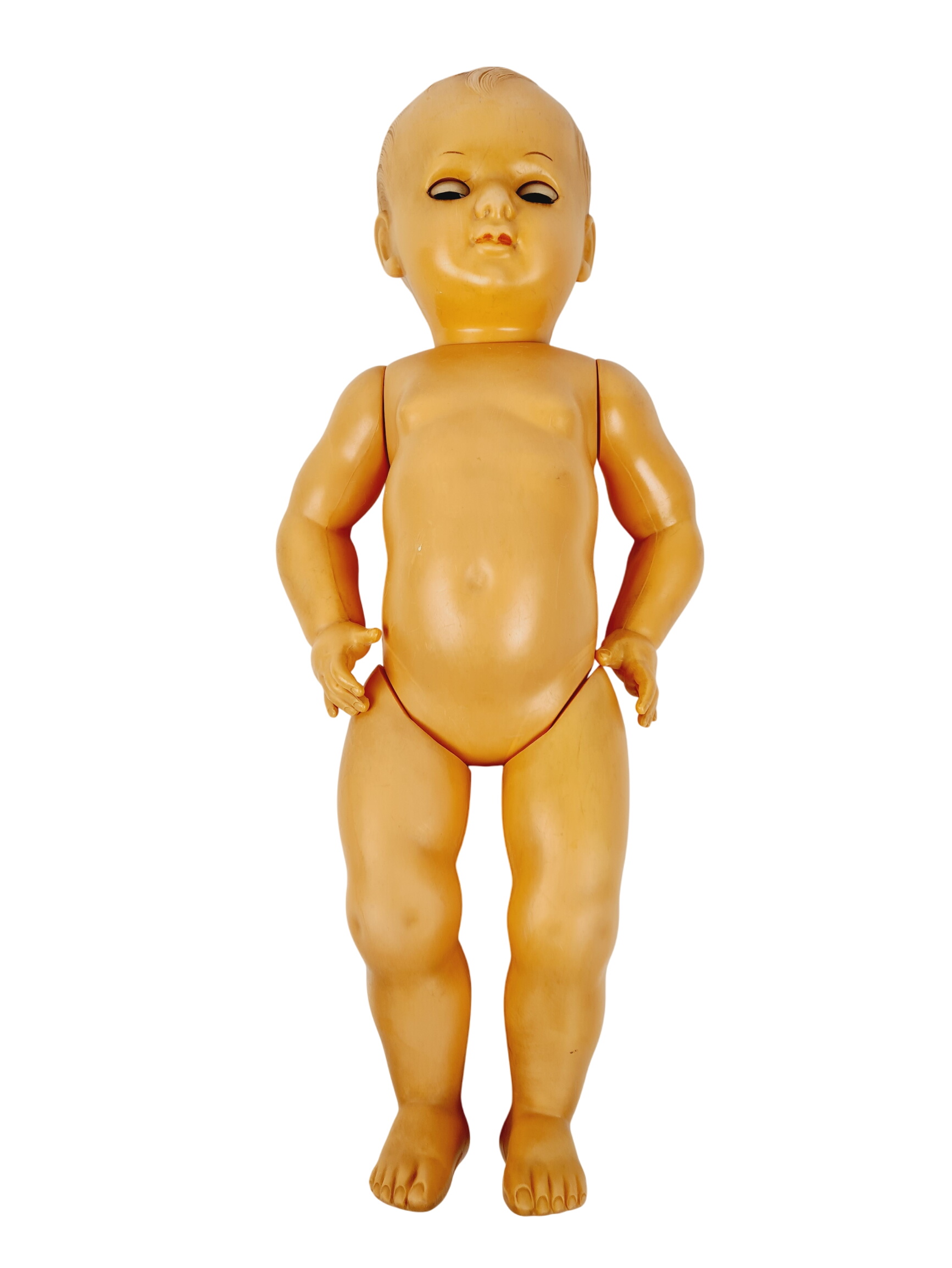 Poupée ancien - Poupée baigneur Petitcollin, membres articulés, yeux dormeurs, marrons - 60 cm - État correct sur Label Emmaüs