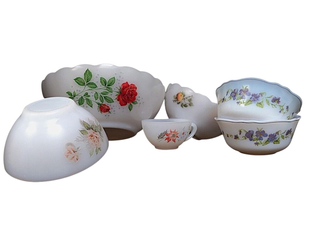 Lot fleuris ARCOPAL -opaline-vintage - Photo 0