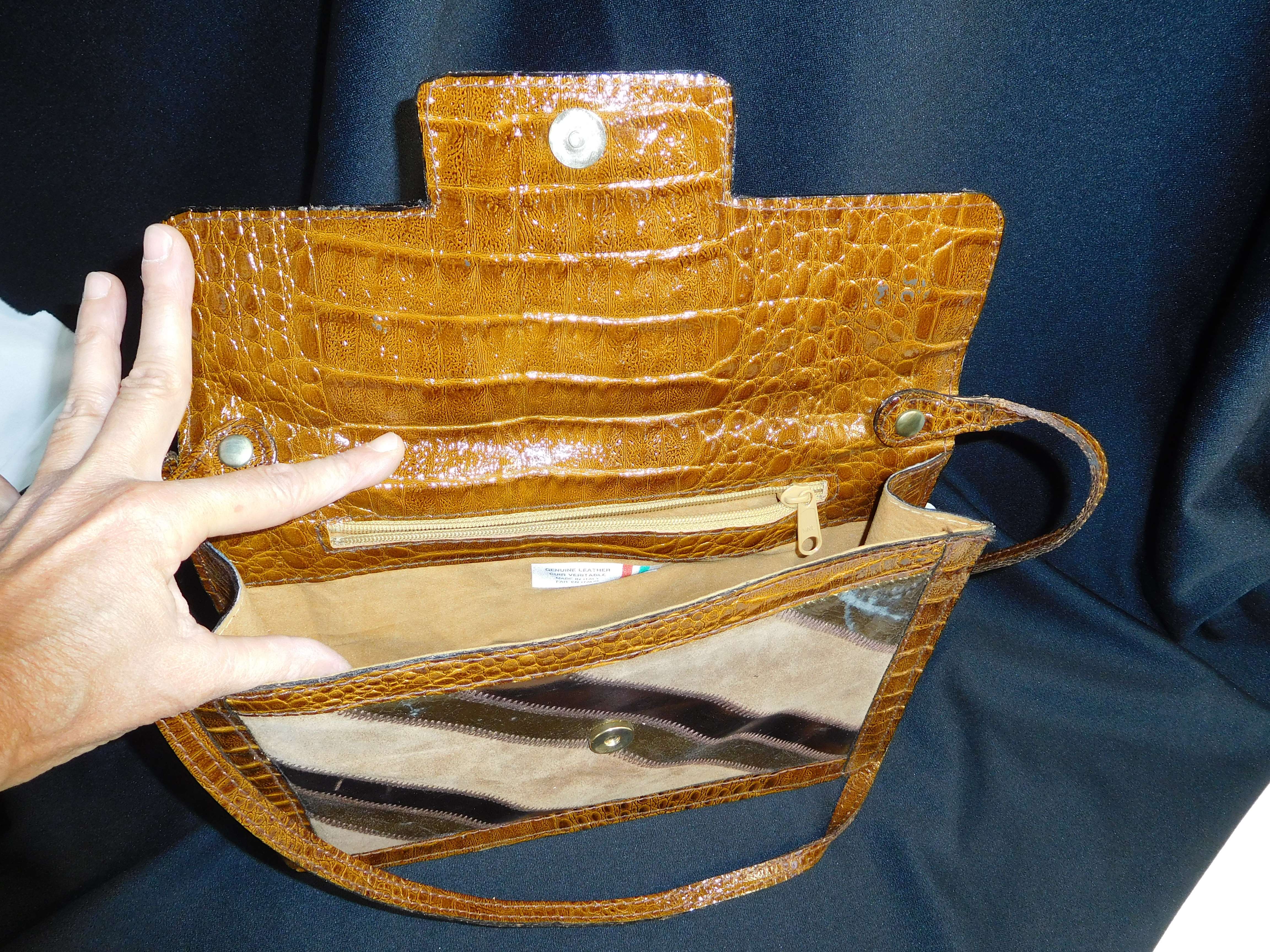 Sac A Main Vintage En Cuir Véritable d'Italie - Style Patchwork Et Croco°° - Photo 8