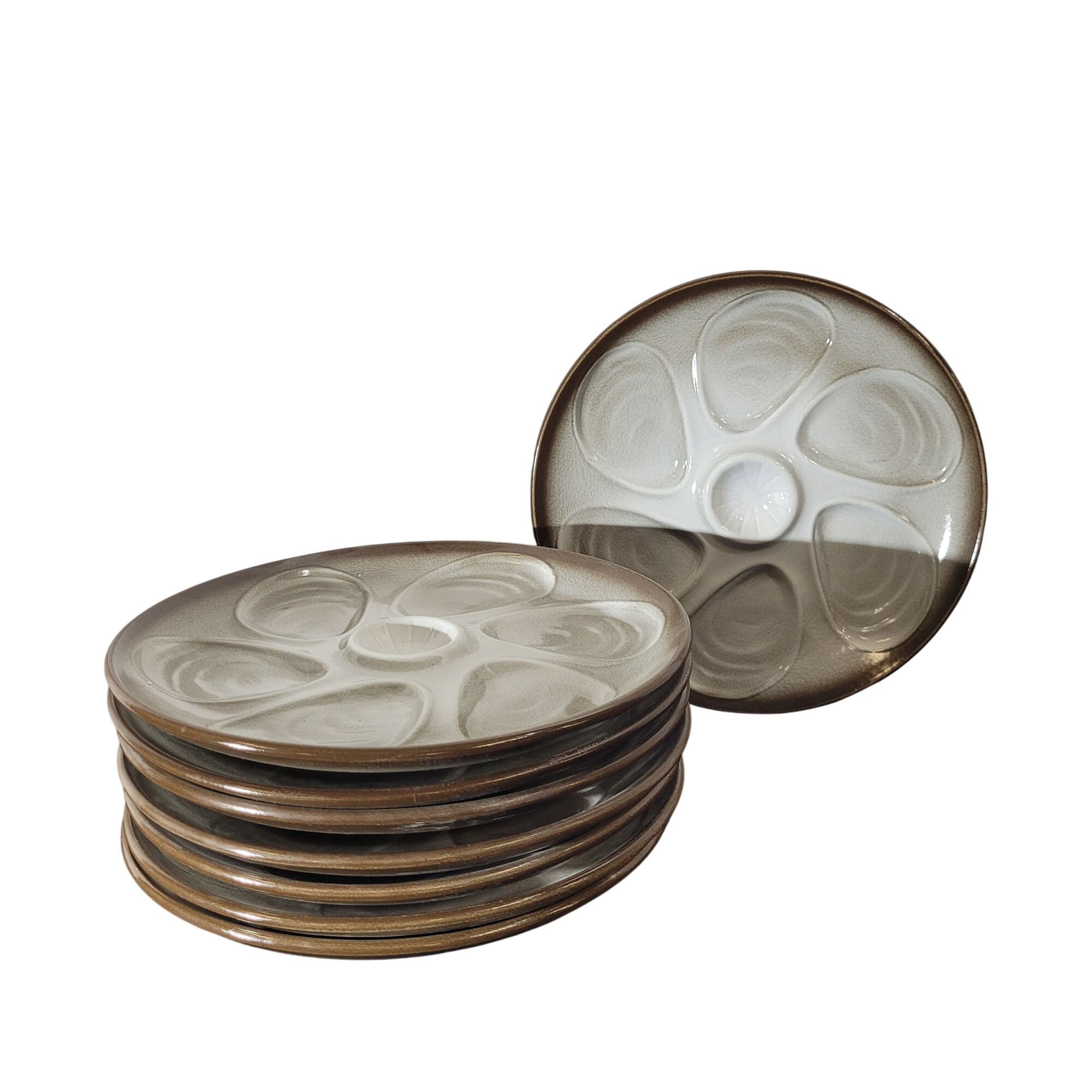 Lot de 8 assiettes à huîtres - Faïencerie Salins  -  reconditionné disponible sur Label Emmaüs