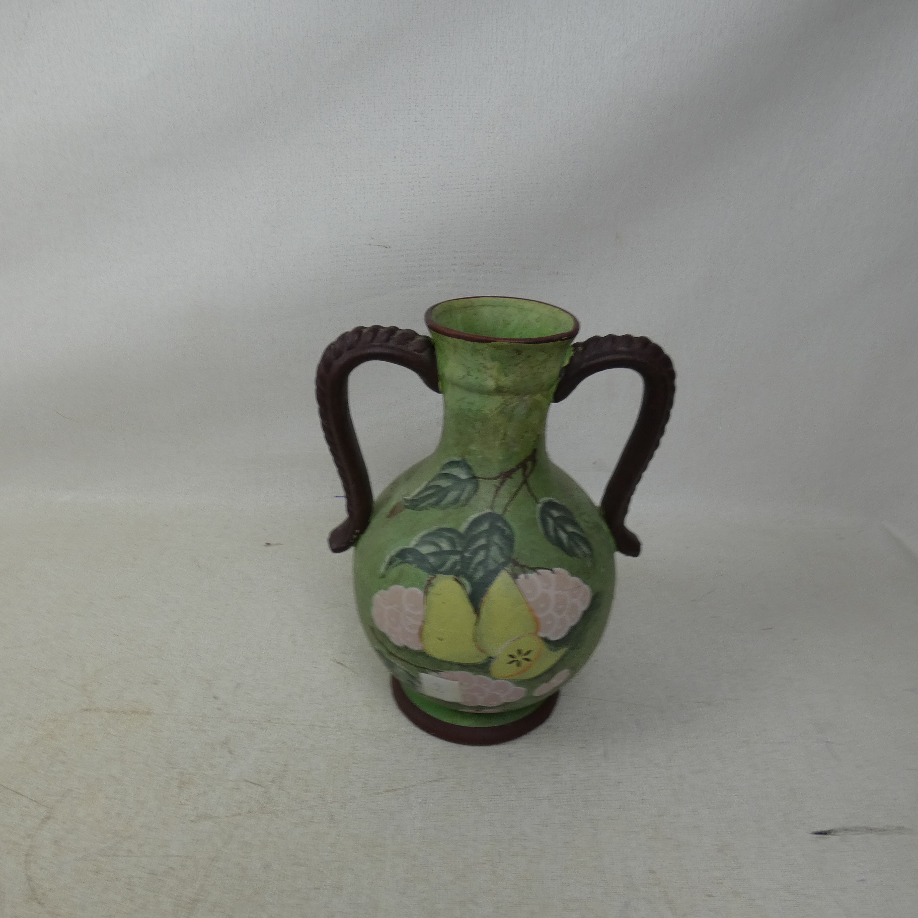 Vase/Cruche en Terre Cuite Forme Amphore(Ansé) Vintage Décor Fruits  -  reconditionné disponible sur Label Emmaüs