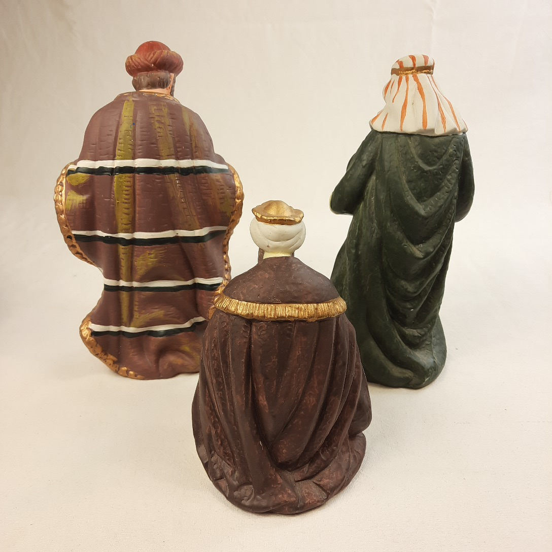 Crèche lot n°3: 3 rois mages santons en céramique colorée Très bon état - Vue 5 - 