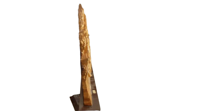 Haut relief Asiatique en bois sculpté et son support - scène de samourais - Photo 5