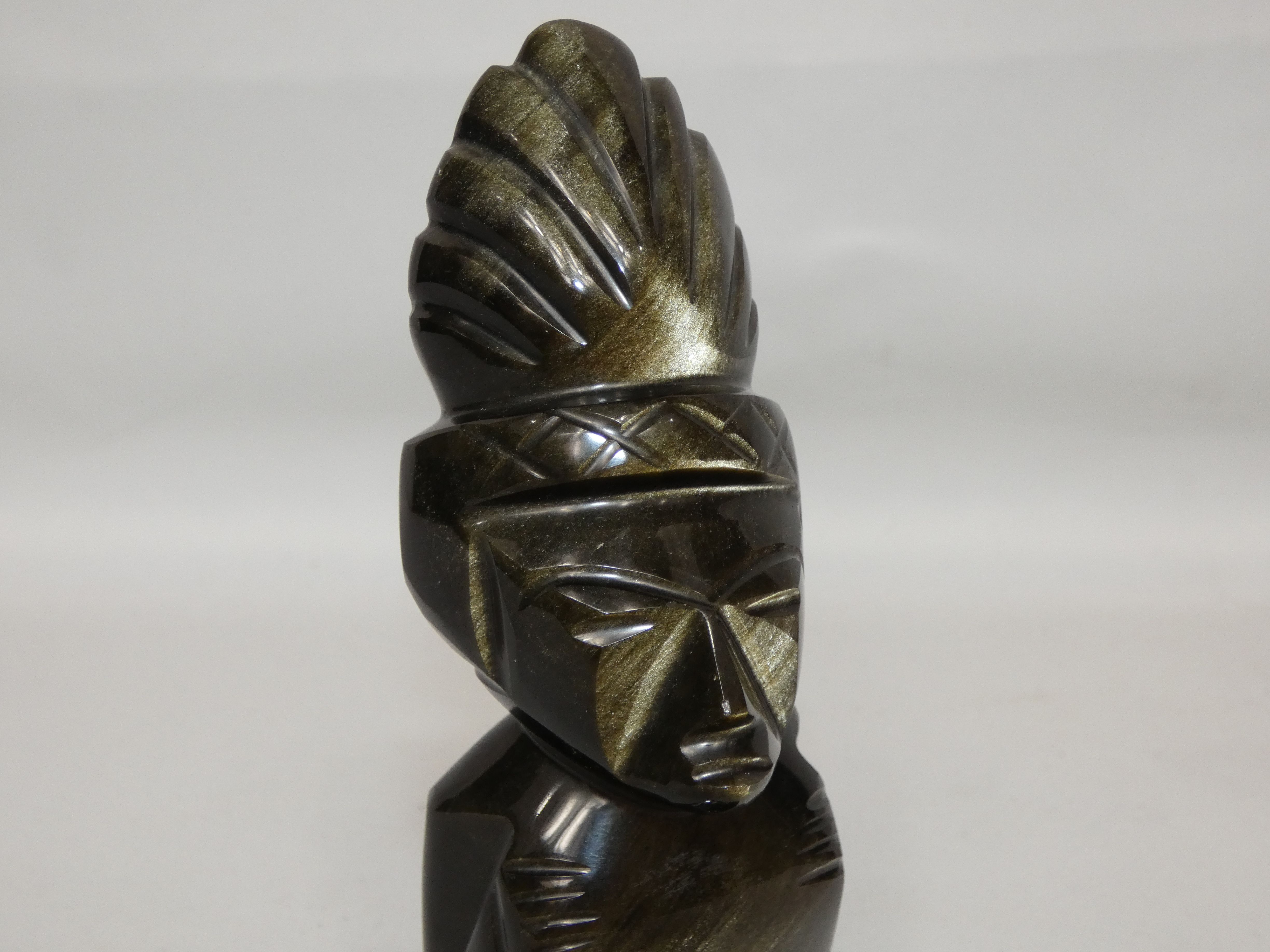 Paire de deux statuettes "Le soleil" et "La lune" en obsidienne du Mexique - Très bon état - Photo 3