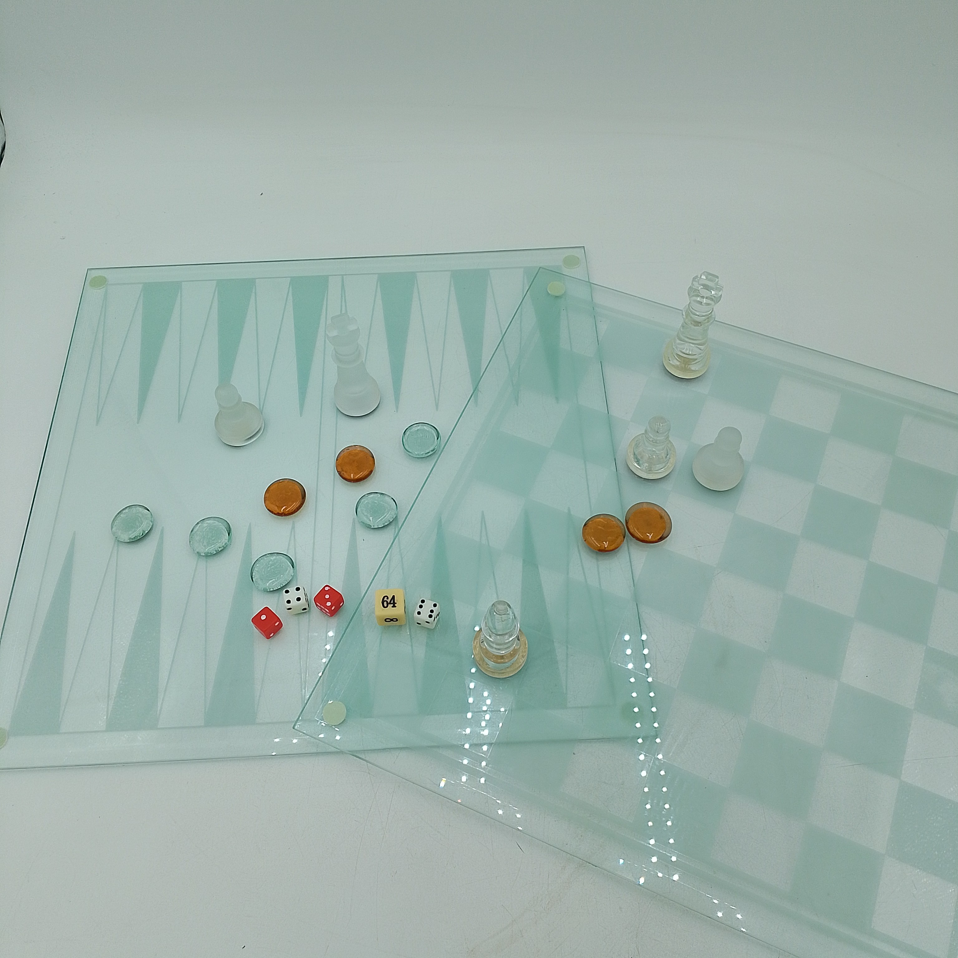 Voir photo 4 de Jeu d'échecs 3-en-1 en verre Jeu d'échecs 3-en-1 en verre Bon état - Vue 4 -