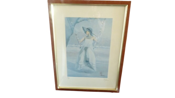 Lithographie en quadrichromie numérotée de Innocenzo Melani représentant une femme sur 1 balançoire - Photo 0
