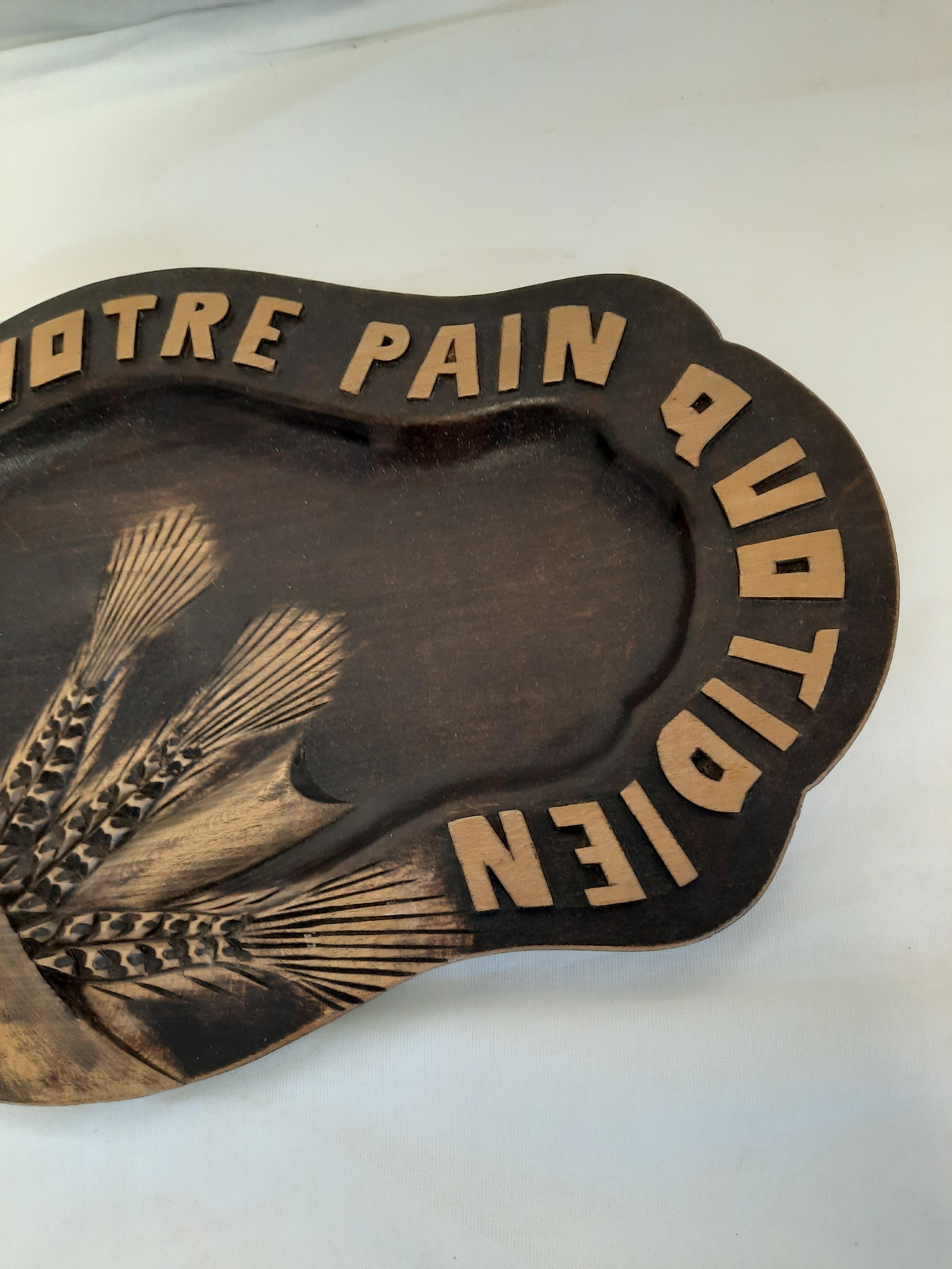 Assiette Prière du Seigneur Antique en Bois Lourdes État correct - Vue 4 - 